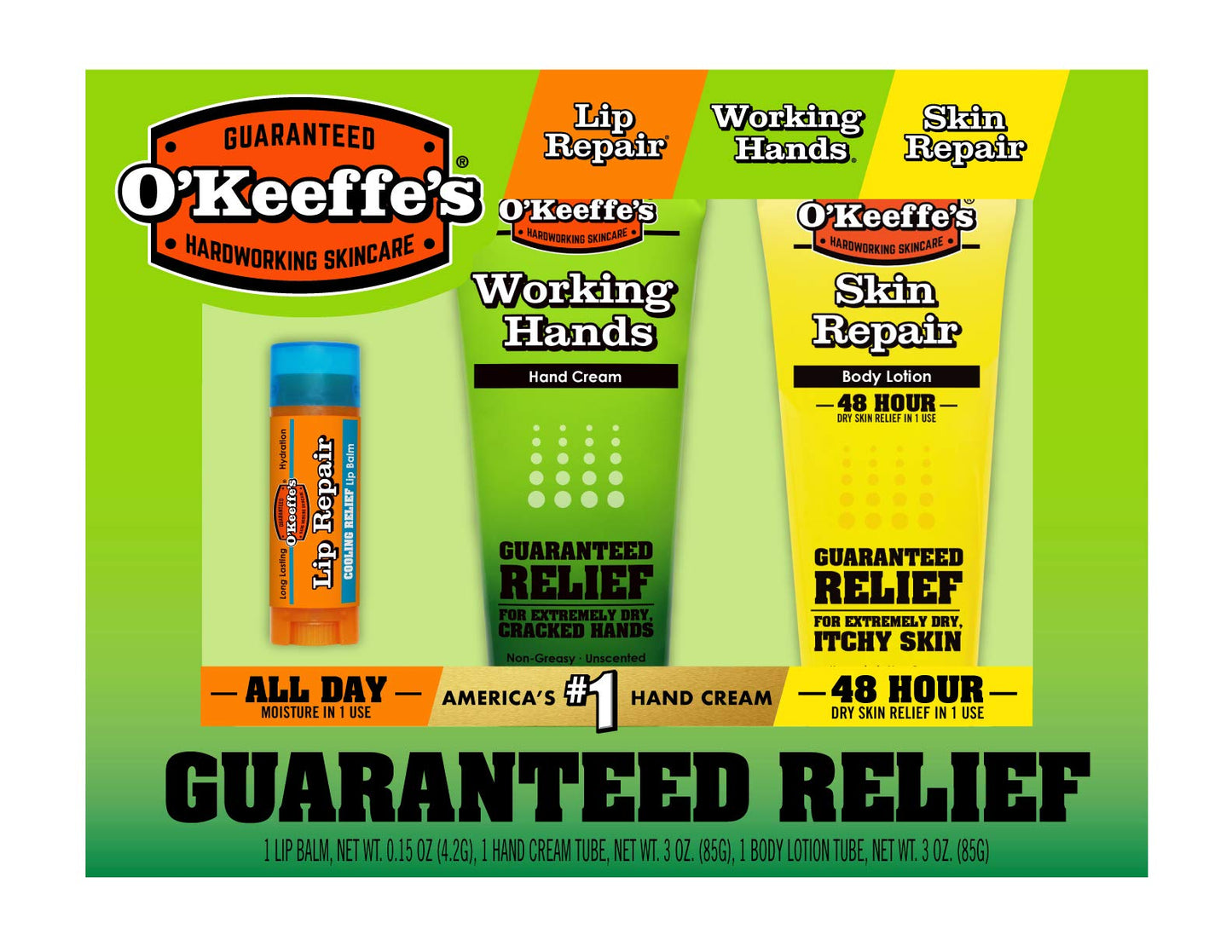 O'Keeffe's Giftbox including Cooling Relief Lip Repair Stick, Working Hands Tube and Skin Repair Tube