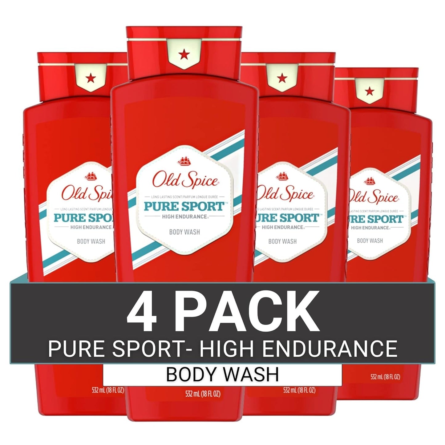 Old Spice High Endurance Body Wash for Men, Pure Sport Scent, 18 FL OZ (532 mL) (Pack of 4)
