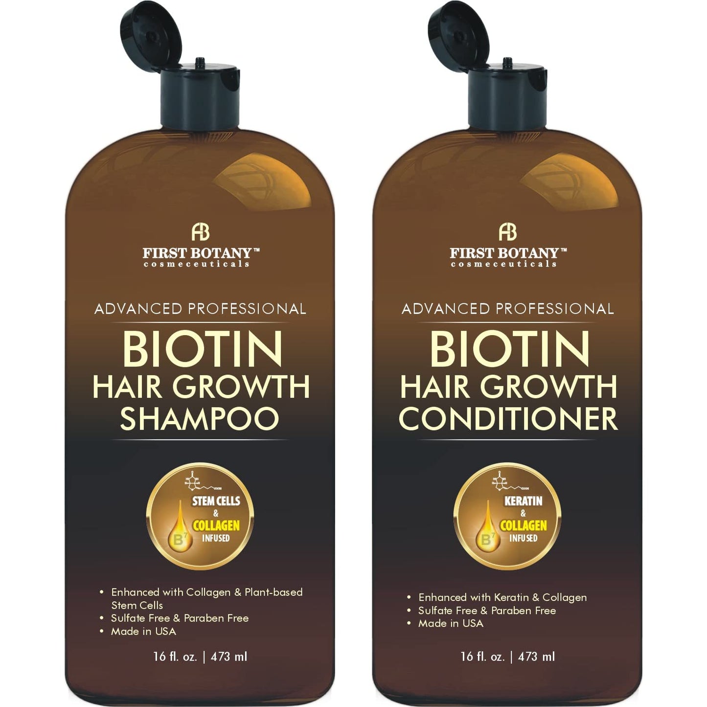 Biotin Hair Growth Shampoo Conditioner - An Anti Hair Loss Set Thickening formula, Collagen & Stem Cell For Hair Regrowth, Anti Thinning Sulfate Free For Men & Women Anti Dandruff Treatment 16 oz x2