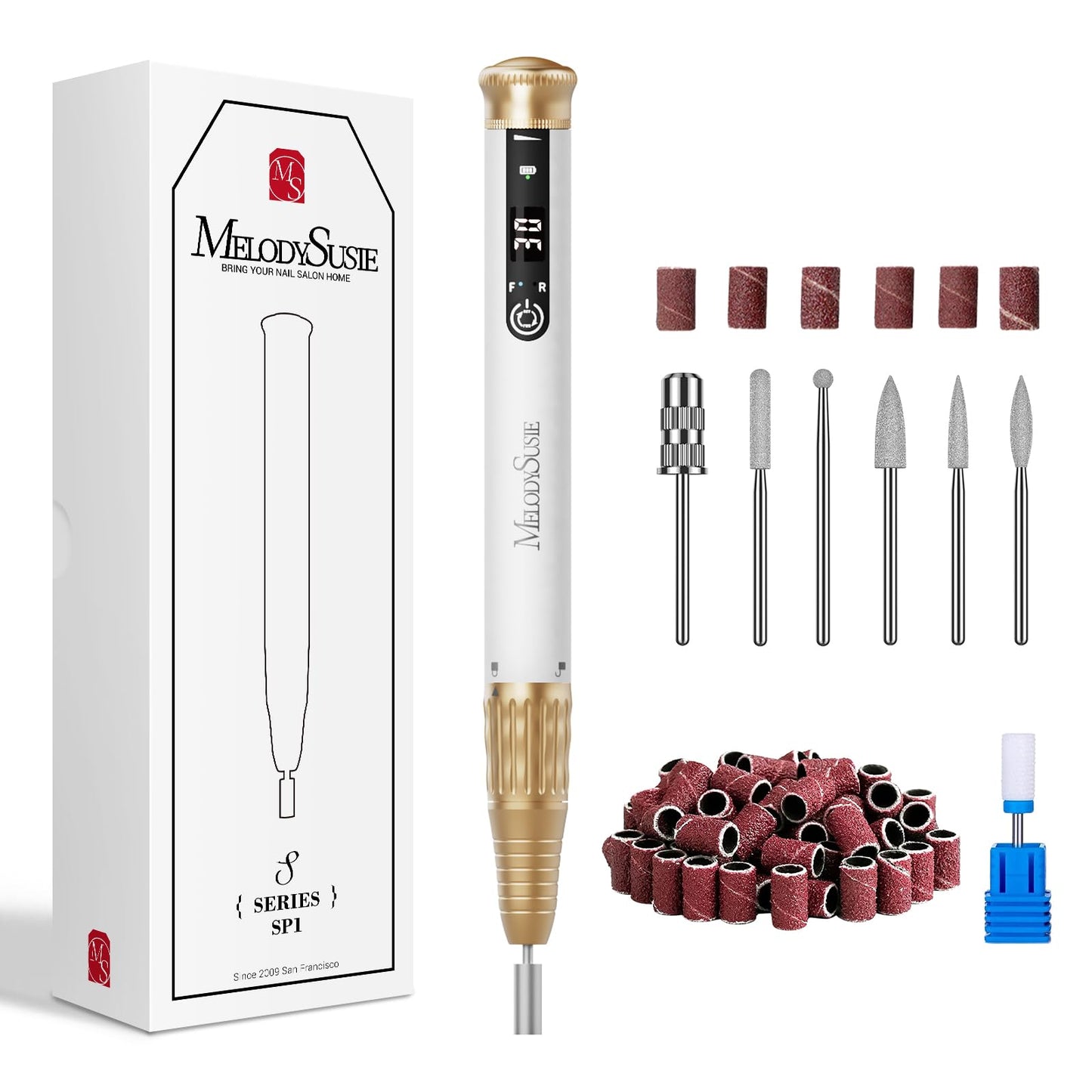 MelodySusie SP1 Cordless Nail Drill,Professional 30000 RPM Rechargeable Electric Nail File for Acrylic and Gel Nails,Portable Efile Nail Machine Kit for Manicure Pedicure and Polishing