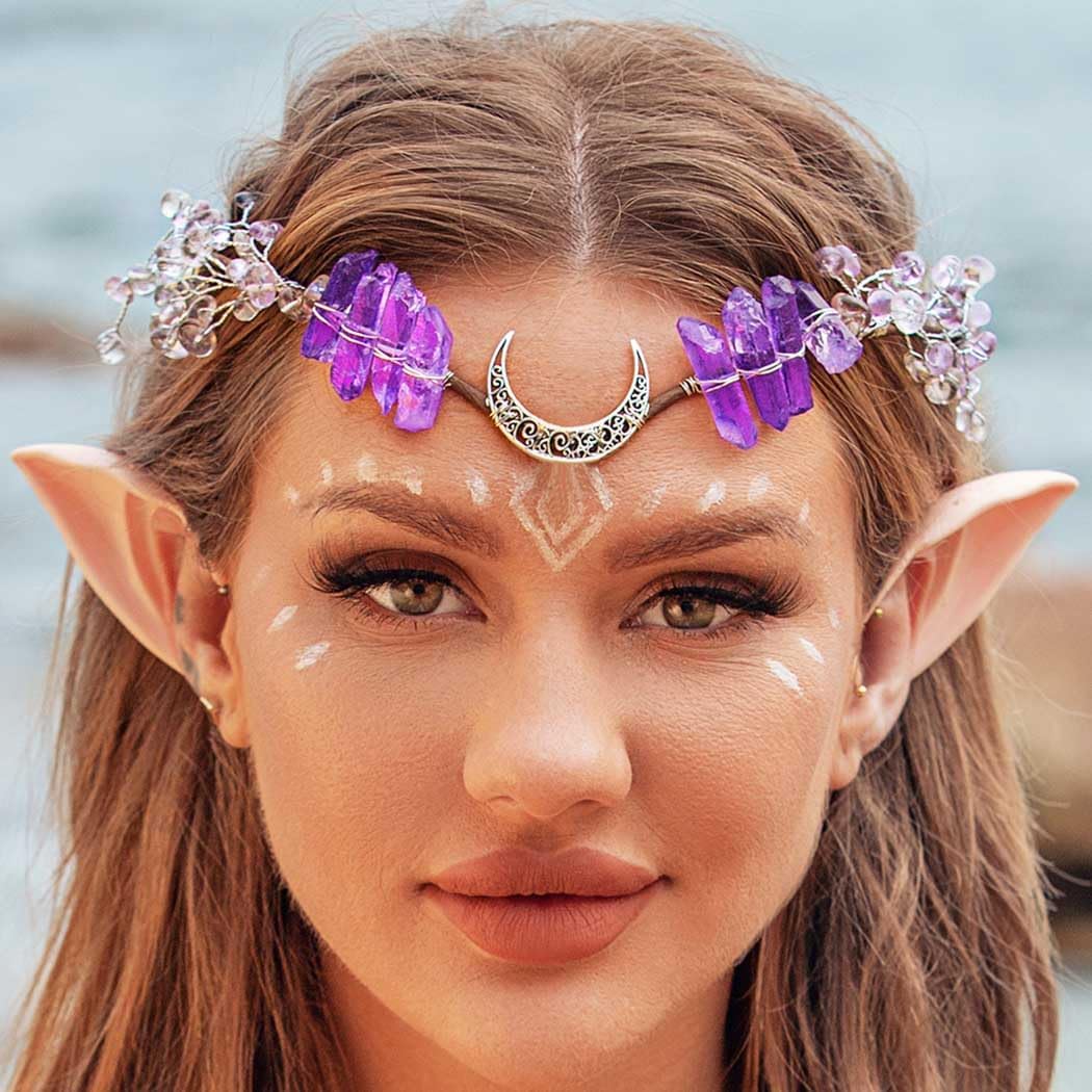 BARTOSI Fairy Headbands for Women Elf Crown Headband Purple Crystal Headpiece Bridal Party Headband Fairy Renaissance Accessories Wedding Costume Headwear for Girls