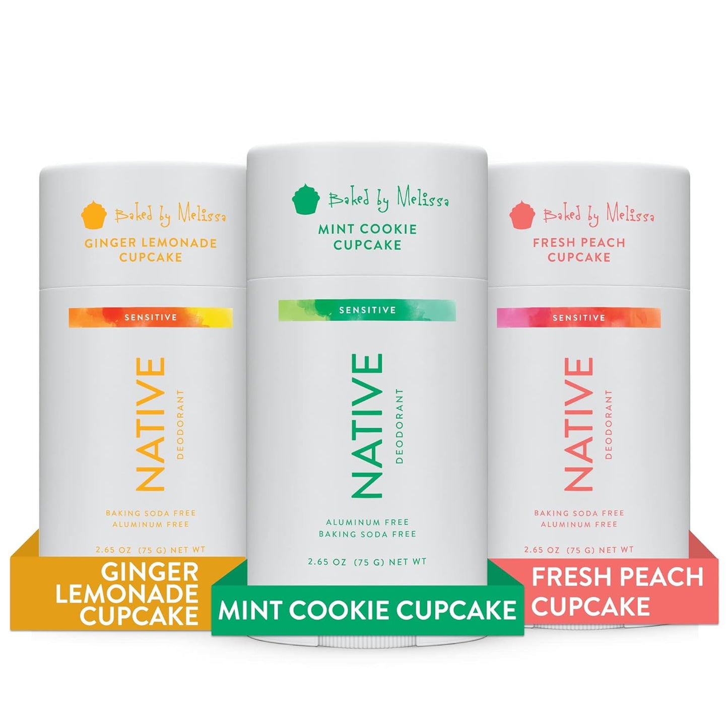 Native Sensitive Natural Deodorant for Women and Men, Aluminum & Baking Soda Free, Phthalate & Talc Free, Coconut Oil & Shea Butter | Mint Cookie, Ginger Lemonade, Fresh Peach Cupcake - Variety 3 Pack