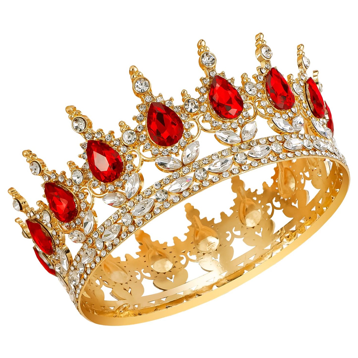 Aprince Baroque Crystal Queen Crown for Women Princess Crowns and Tiaras for Little Girls elf crown for flower bouquet Headband for Bride Hair Accessories Wedding Crown Bride Tiaras (Gold+Red)