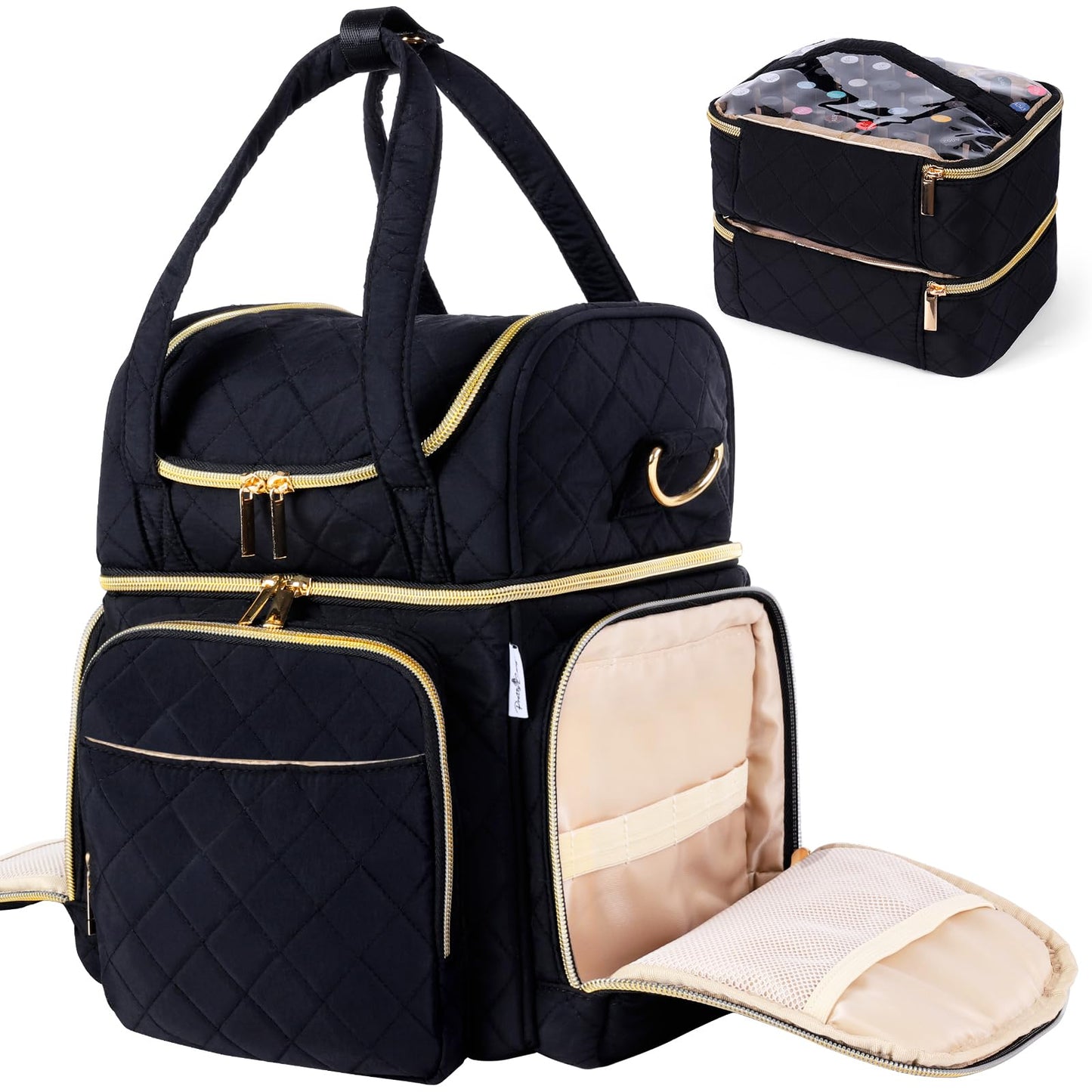 Pretty Comy Nail Polish Organizer Holds 70 Bottles and A Nail Lamp, Nail Bag with 2 Removable Bags and Tools Organizer Sections, Nail Tech Organizers and Storage, Nail Polish Organizer Case