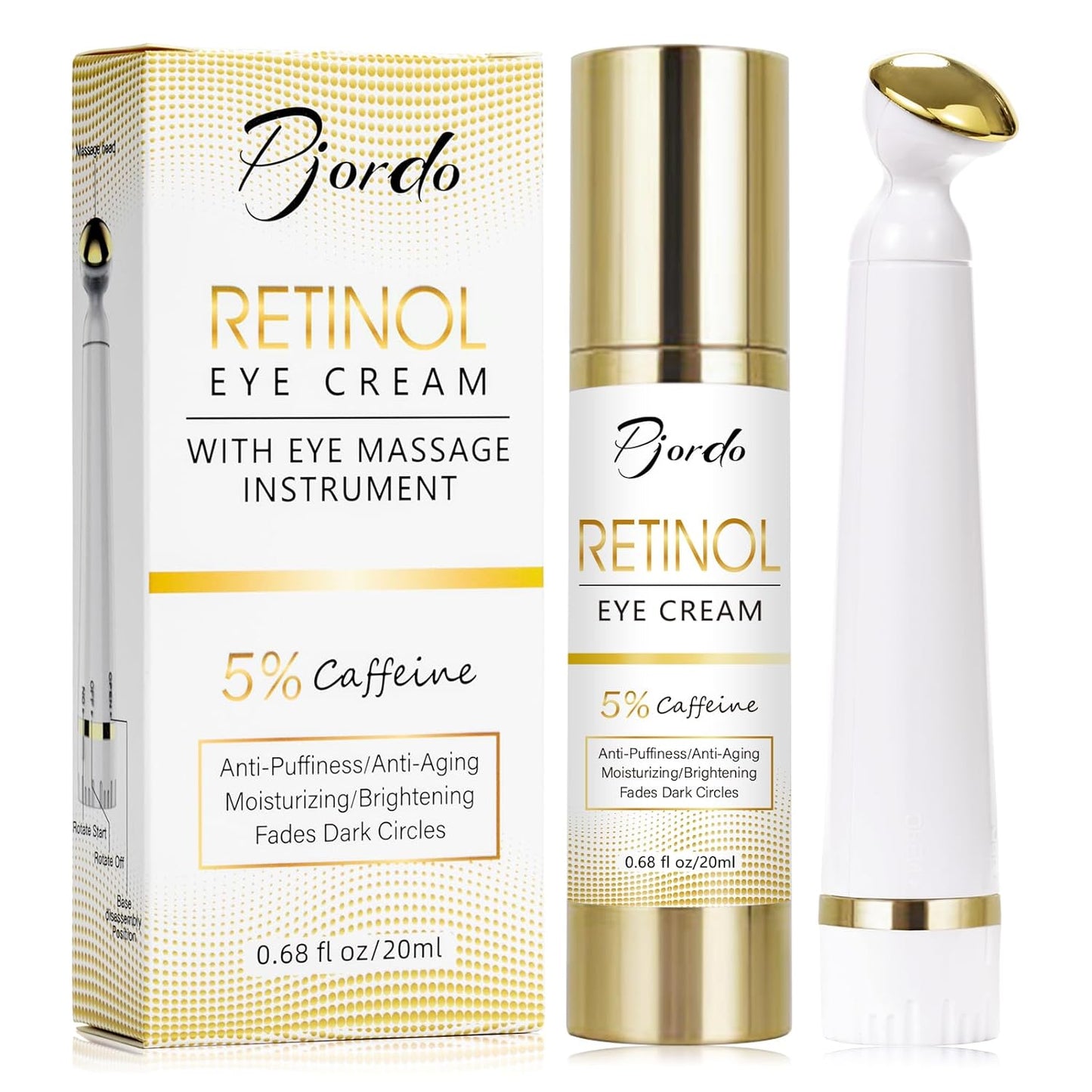Pjordo Retinol Eye Cream for Dark Circles Puffiness, Under Eye Cream Anti Aging Eye Cream Reduce Wrinkles & Fine Lines, 5% Caffeine Eye Cream with Eye Massage Wand, Valentine's Day Gifts