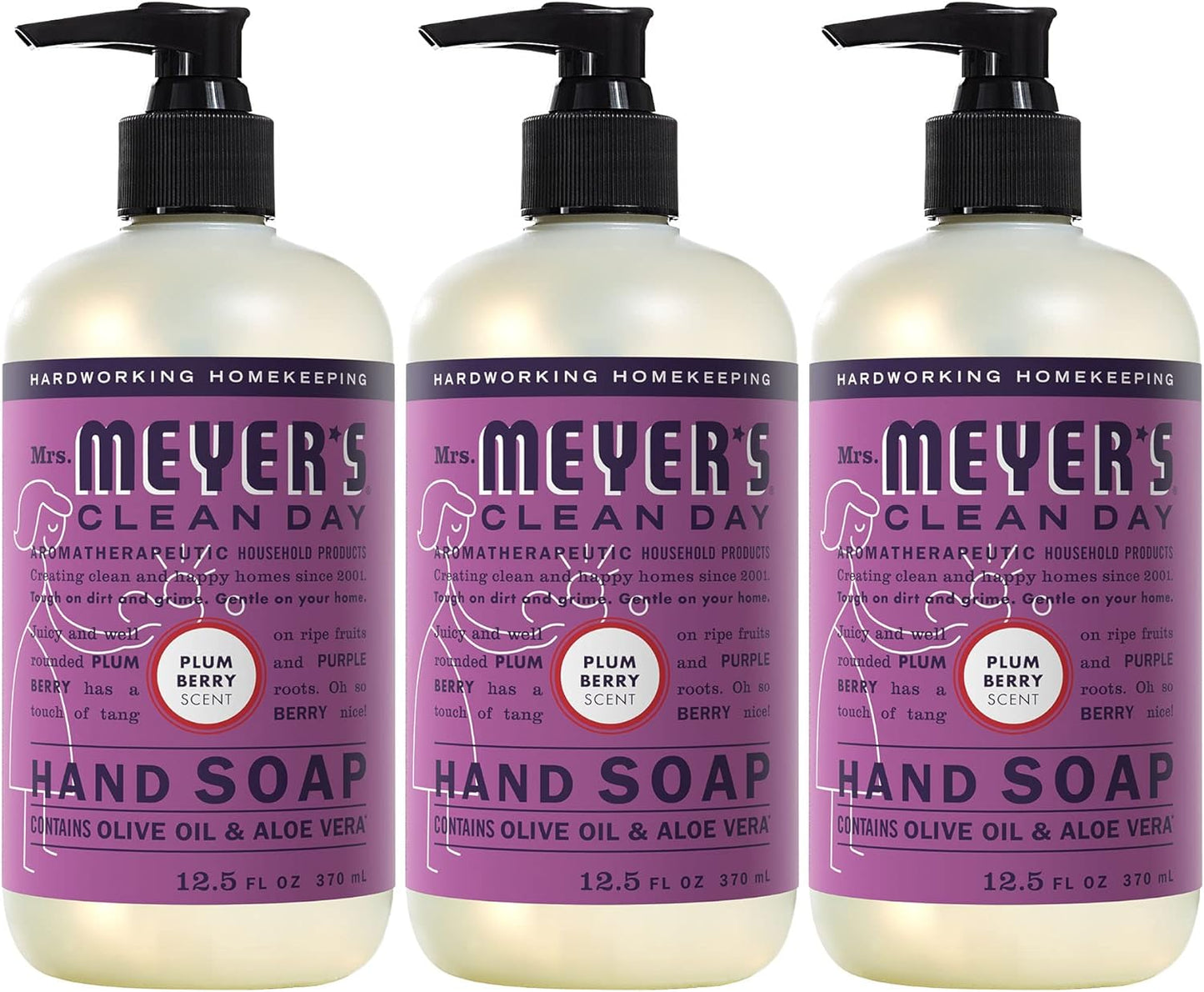 Mrs. Meyer's Clean Day Liquid Hand Soap, Cruelty Free and Biodegradable Formula, Plum Berry Scent, 12.5 oz- Pack of 3