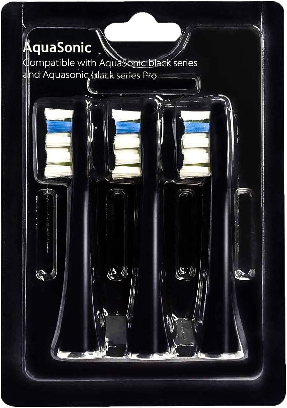 AquaSonic Proflex Replacement Brush Heads | for Whiter Teeth & Gum Care | Compatible with Many AquaSonic Toothbrush Handles (3 Pack Black)