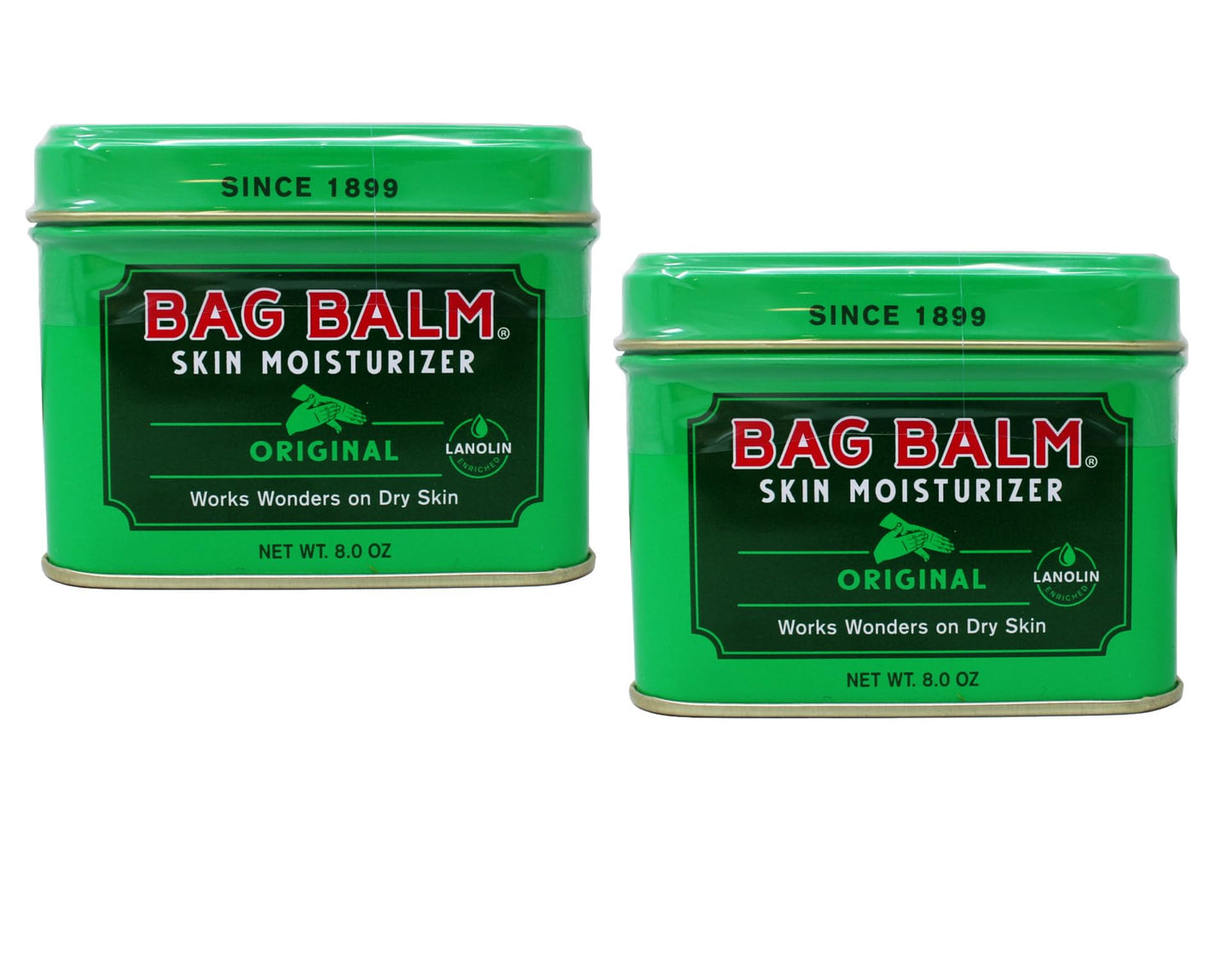 Bag Balm Vermont's Original for Cracked Hands, Dry Skin - Moisturizing Lotion Salve 8 Ounce - 2 Pack