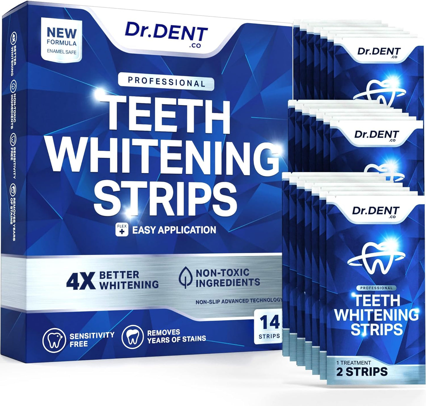 DrDent Professional Teeth Whitening Strips 7 Treatments - Safe for Enamel - Non Sensitive Teeth Whitening - Whitening Without Any Harm - Pack of 14 Strips + Mouth Opener Included