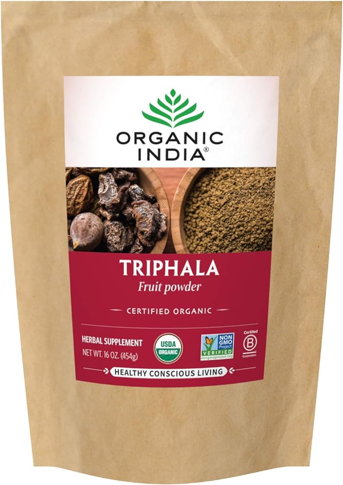 ORGANIC INDIA Triphala Powder - Immune Support, Digestion, Adaptogen, Colon Cleanse, Nutrient Dense, Vegan, Gluten-Free, Kosher, USDA Certified Organic, Non-GMO, Triphala Powder Organic - 1 Lb Bag
