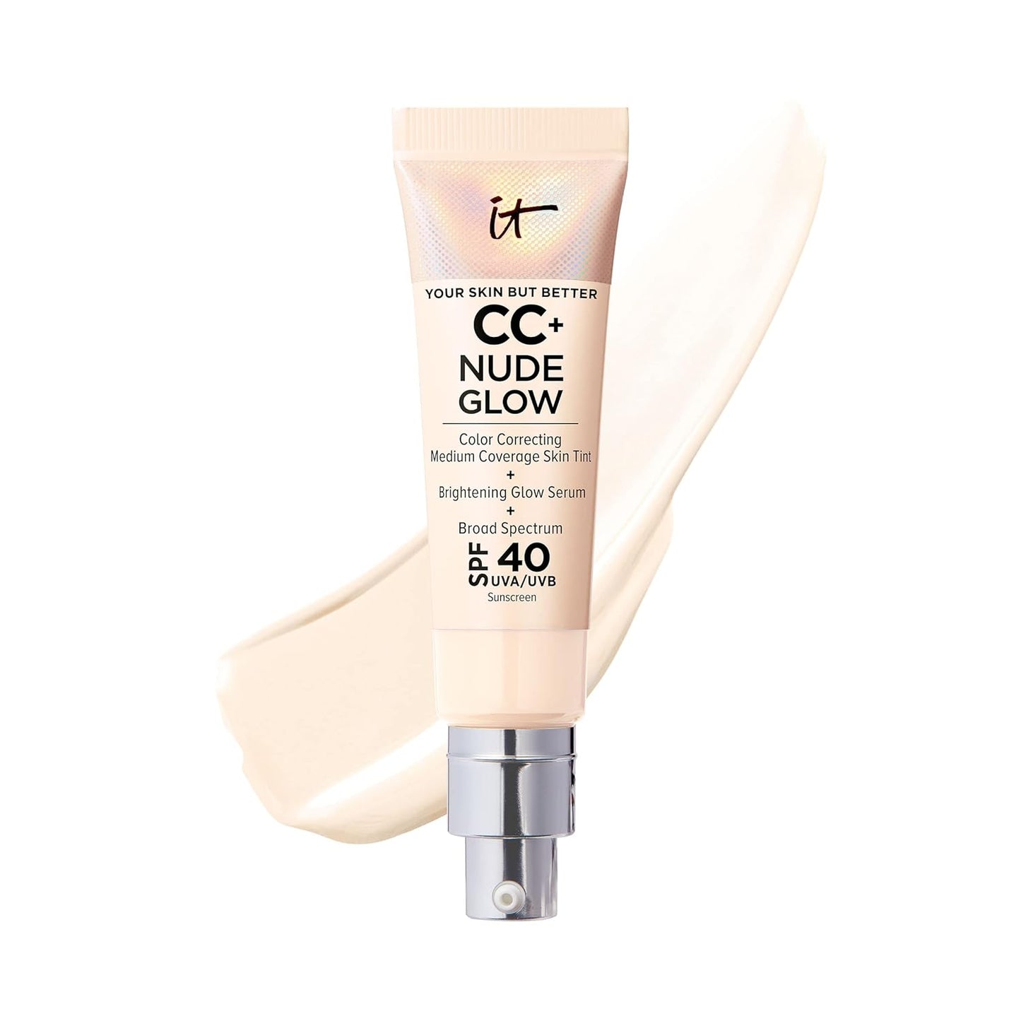 IT Cosmetics CC+ Nude Glow Lightweight Foundation + Glow Serum with SPF 40 - With Niacinamide, Hyaluronic Acid & Green Tea Extract - 1.08 fl oz