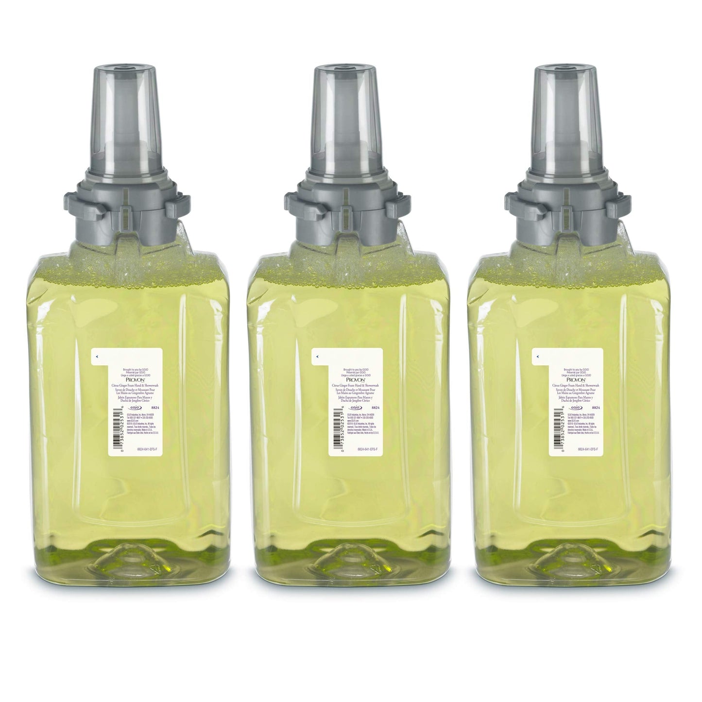 Gojo PROVON Citrus Ginger Foam Hand & Showerwash, EcoLogo Certified, 1250 mL Hand and Shower Soap Refill for PROVON ADX-12 Push-Style Dispenser (Pack of 3) - 8824-03