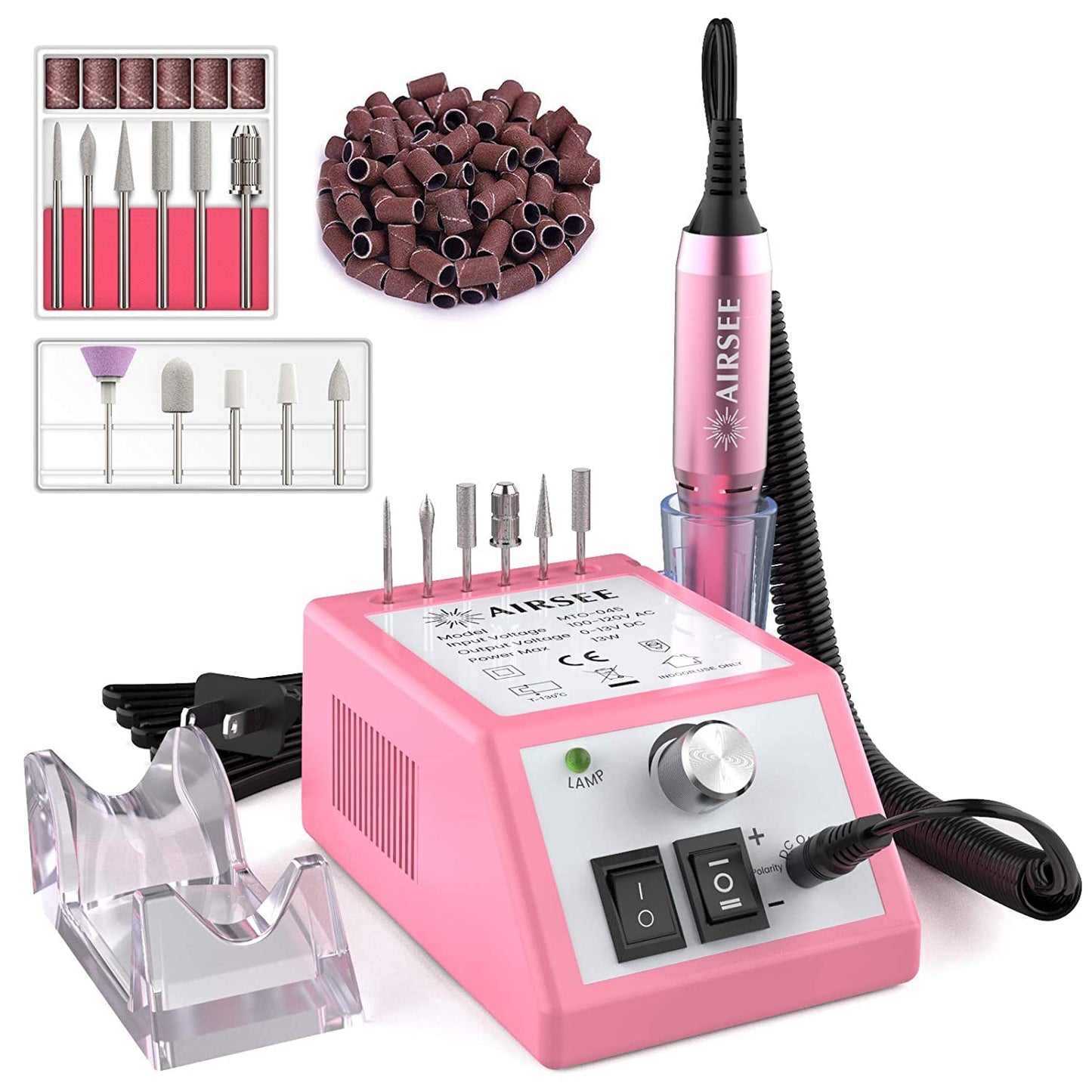 AIRSEE Professional Electric Nail Drill Machine 20000RPM Efile Nail Drill Manicure Tools for Acrylic Nails Supply with 11 Nail Drill Bits Set and 56 Sanding Bands for Nail Drill for Salon Home Use ET2