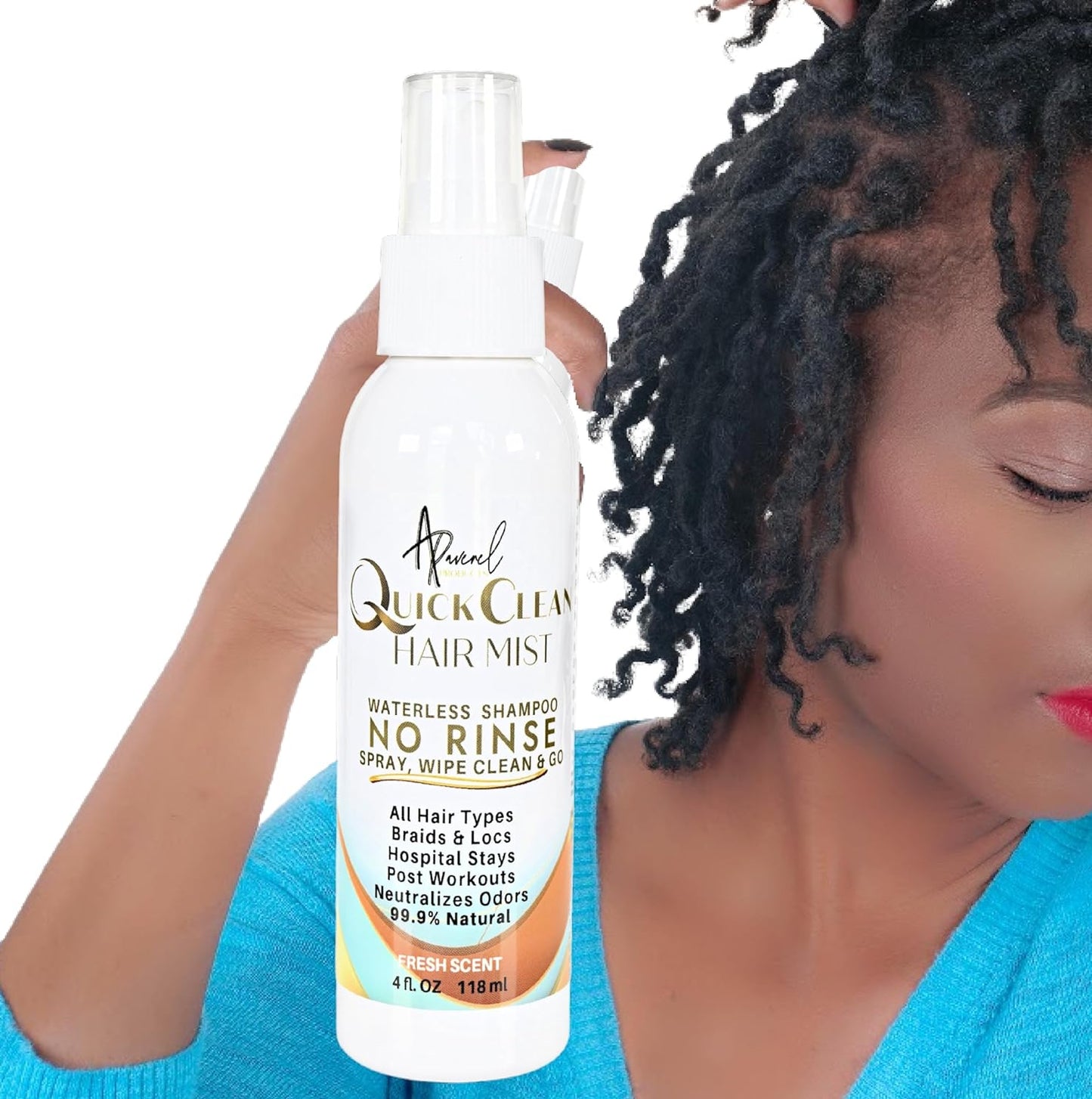 No Rinse Shampoo and Conditioner Hair & Scalp Mist. All Natural. Spray, Wipe Clean and Go! For Post Workouts, Braids, Locs, Scalps, Elderly Care. No Residue.