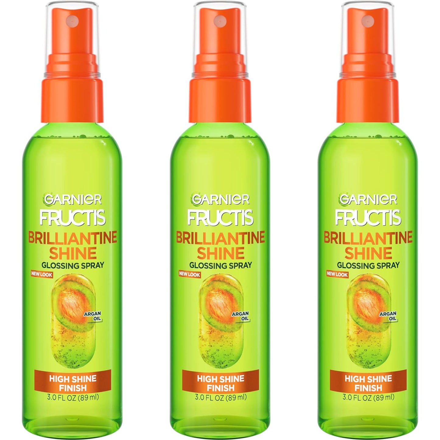 Garnier Fructis Style Brilliantine Shine Glossing Spray for High Shine Finish, Argan Oil, 3 Fl Oz, 3 Count (Packaging May Vary)