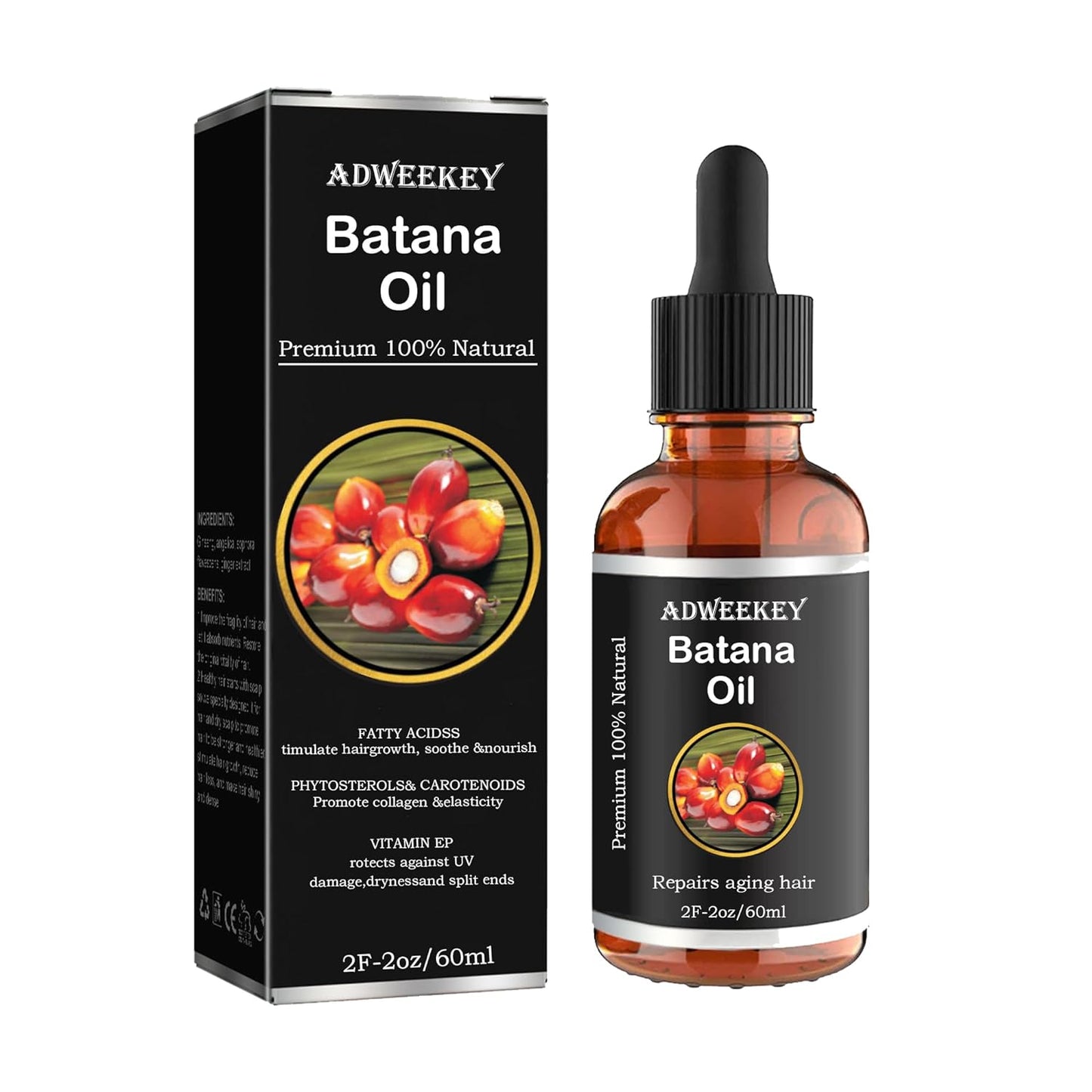 Adweekey Batana Oil Organic for Healthy Hair,Batana Oil for Hair Growth,100% Natural, Promotes Hair Wellness for Men & Women Enhances Hair & Skin Radiance,Leaves your hair smoother oil_2.0 Oz_