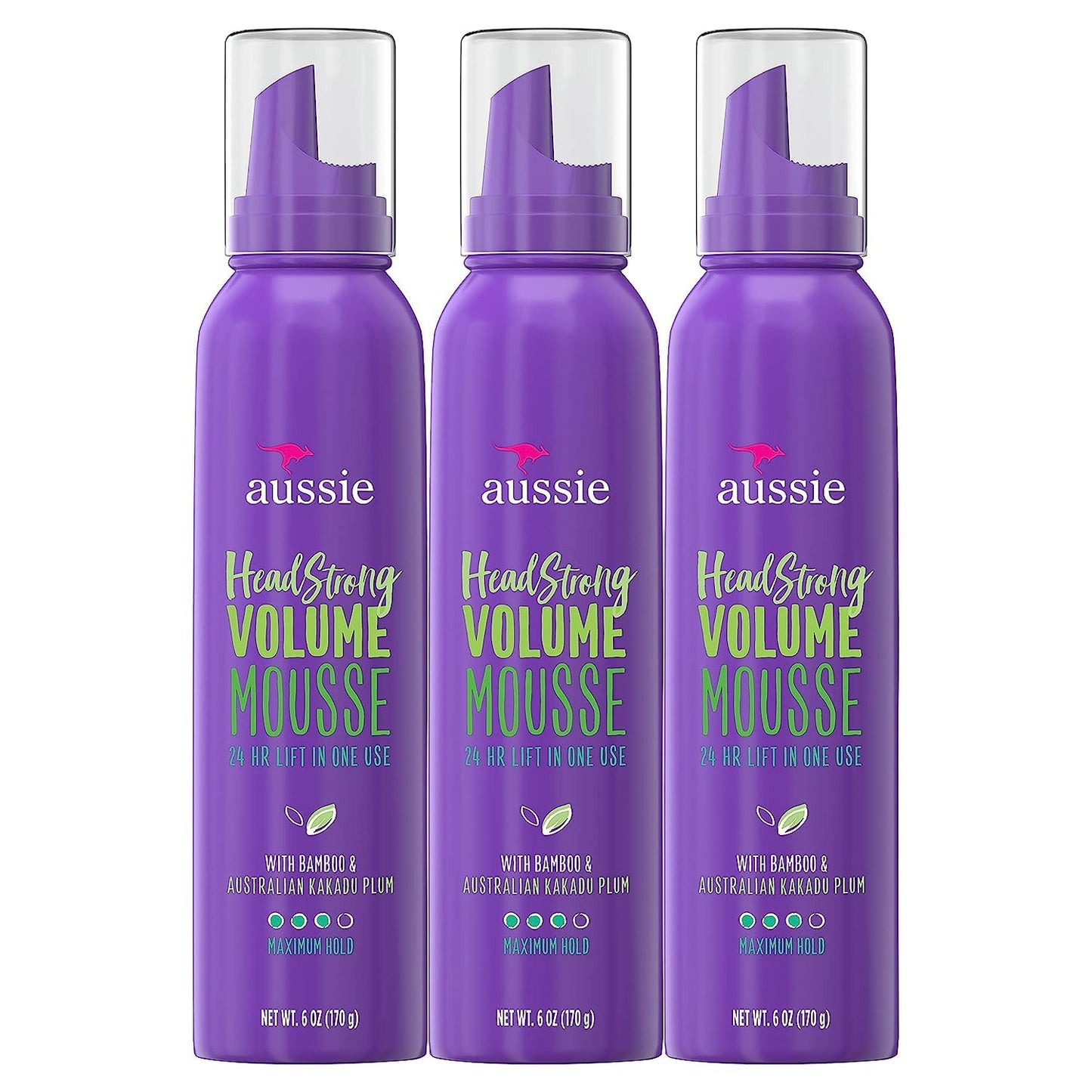 Aussie Mousse, with Bamboo & Kakadu Plum, Headstrong Volume, For Fine Hair, 6 Fl Oz (Pack of 3)