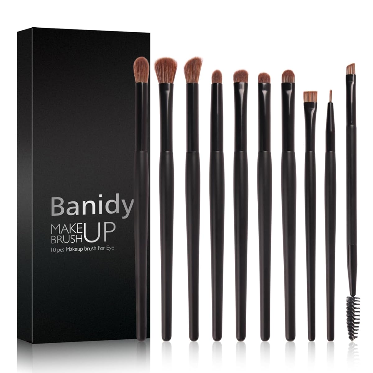 Banidy Eye Makeup Brushes 10pcs Eyeshadow Brushes Professional Eyebrow Eyeliner Makeup Brushes Set with Soft Synthetic Hairs & Real Wood Handle for Eyeshadow,Eyebrow, Eyeliner,Concealer,Foundation