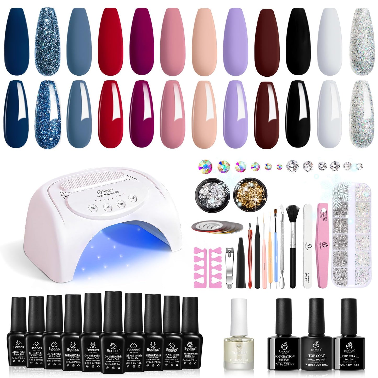 Beetles Gel Nail Polish Kit with 48w Uv Light Gel Nail Starter Kit 12 Spring Colors Pink Nude Blue Glitter Gray Gel Polish with Base Gel Top Coat Soak Off Gel Polish Set Gifts for Women