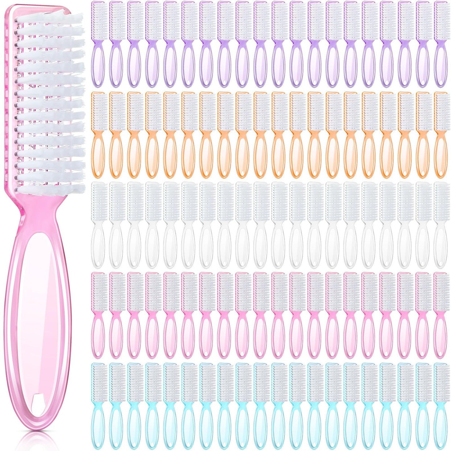 Patelai 100 Pcs Nail Brushes Bulk Handle Nail Scrubber Brush for Cleaning Fingernails Grip Manicure Brushes Pedicure Cleaning Brushes for Toes and Nails Cleaning, 5 Colors