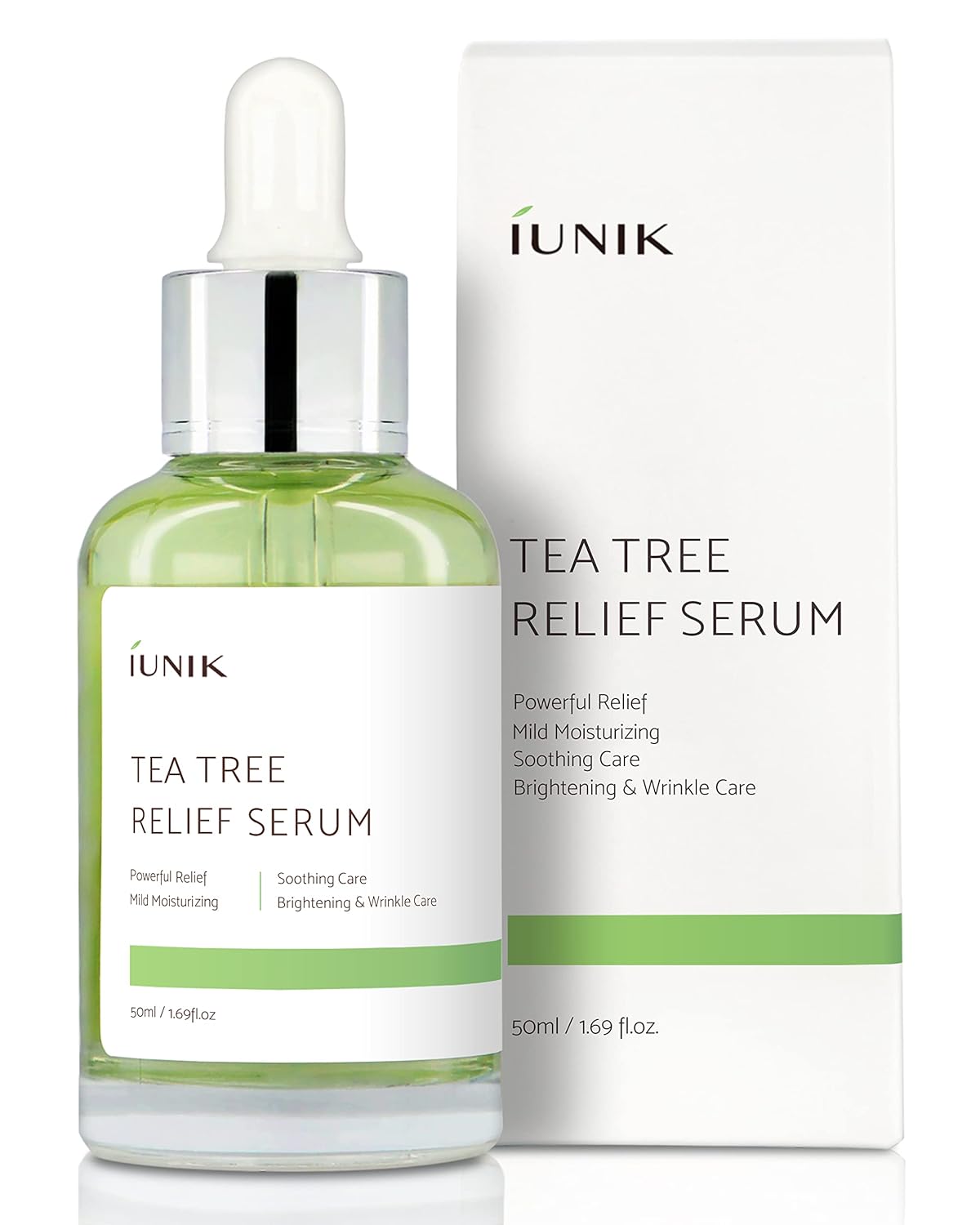 IUNIK Tea Tree 67% Relief Vegan Facial Serum for Clear & Balanced Skin - Plant-based Ingredients w/Centella Asiatica for Soothing, Calming, Irritated Skin (1.69 Fl Oz)