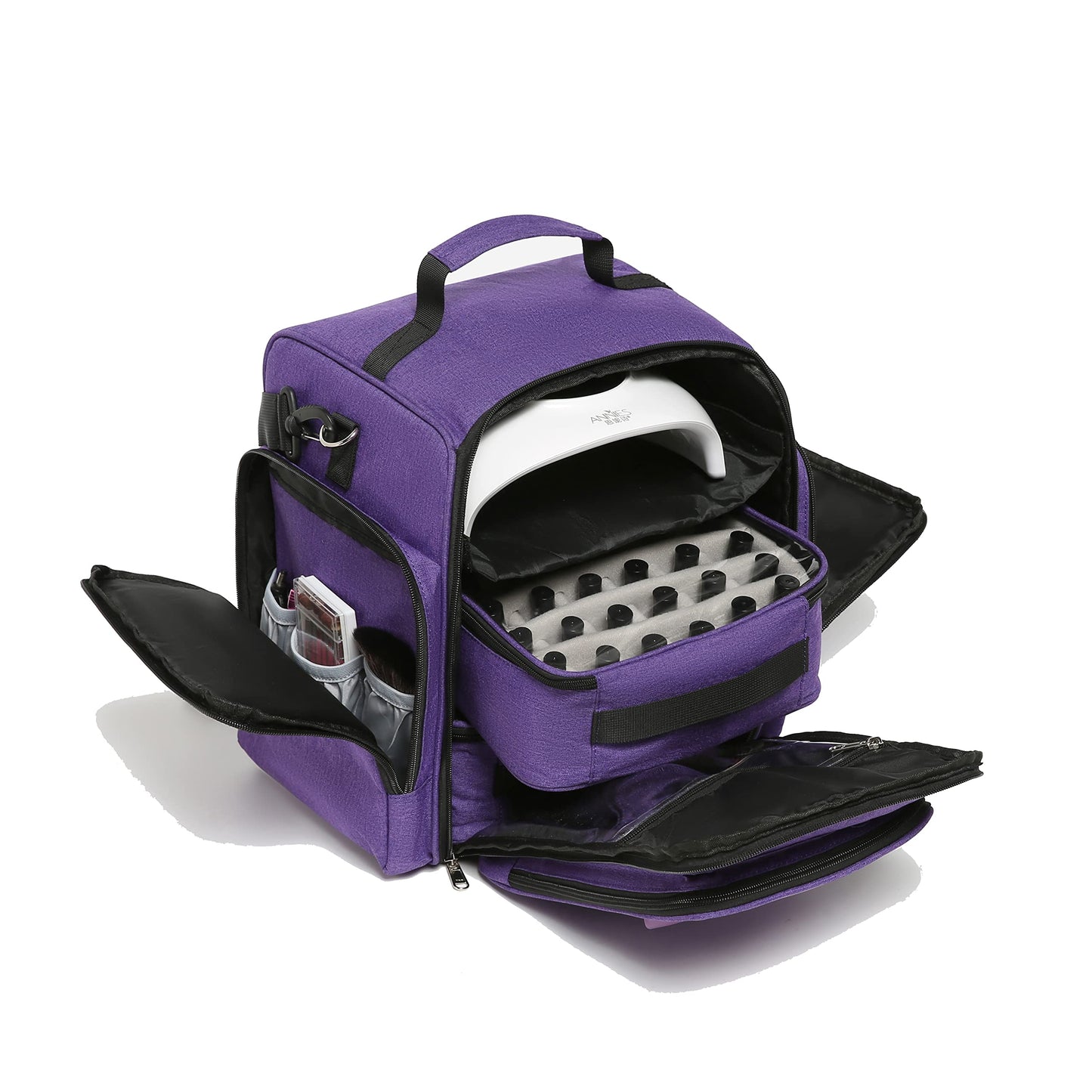 Hwbang Nail Polish Organizers Bags Holds 60 Bottles and a Nail Lamp Dryer Nail Polish Cases Bags with 2 Removable Bags for Nail Tools(Patent Pending)(Purple)