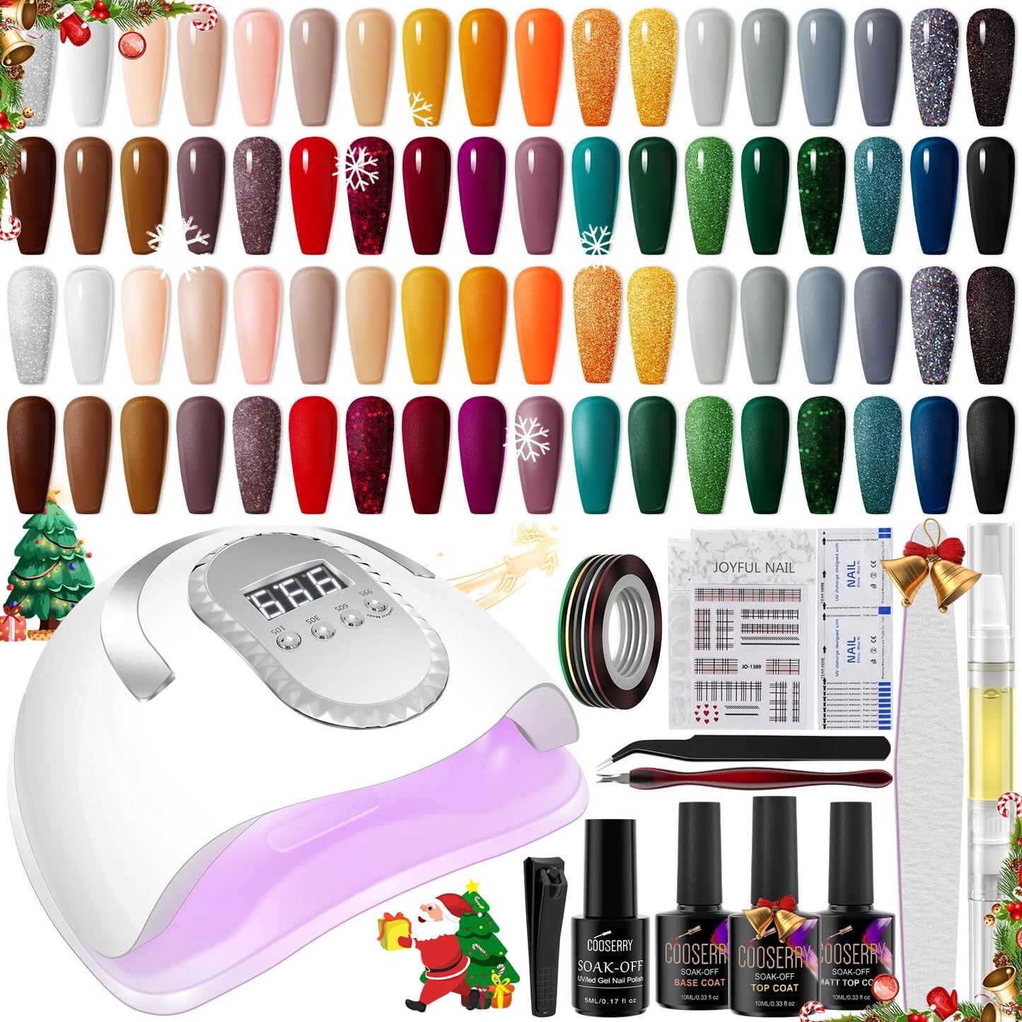 Cooserry 48pcs Gel Nail Polish Kit with UV Light-36 Colors Fall Winter Nude Gold Orange Yellow Glitter Gel Polish Set Autumn Nail Polish Brown Gel Nail Polish Set with Glossy & Matte Gel Top Base Coat