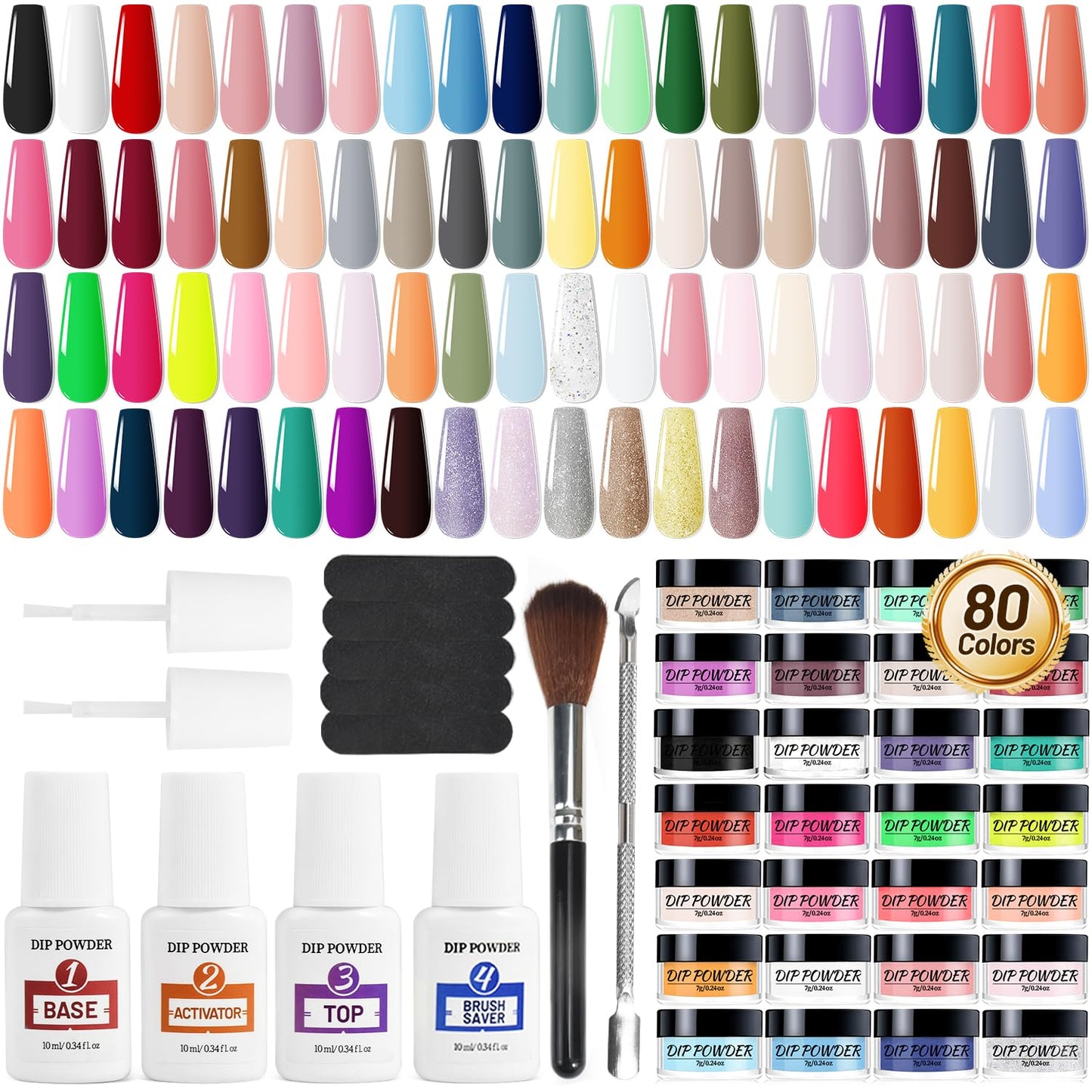 Openlive 80 Color Dip Nail Powder Starter Kit 84 PCS Blue Red Popular Acrylic Dipping Powder Professional Set With Base Top Coat Activators As Gift For Girls And Women