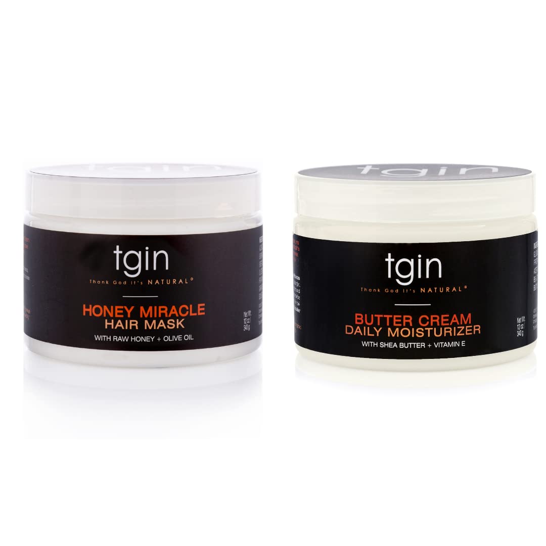 tgin Butter Cream Daily Moisturizer and tgin Honey Miracle Hair Mask Deep Conditioner Duo - Dry Hair - Curly Hair - Type 3c and 4c hair - Styler - 12 Oz - PACK OF 2 (One of each)