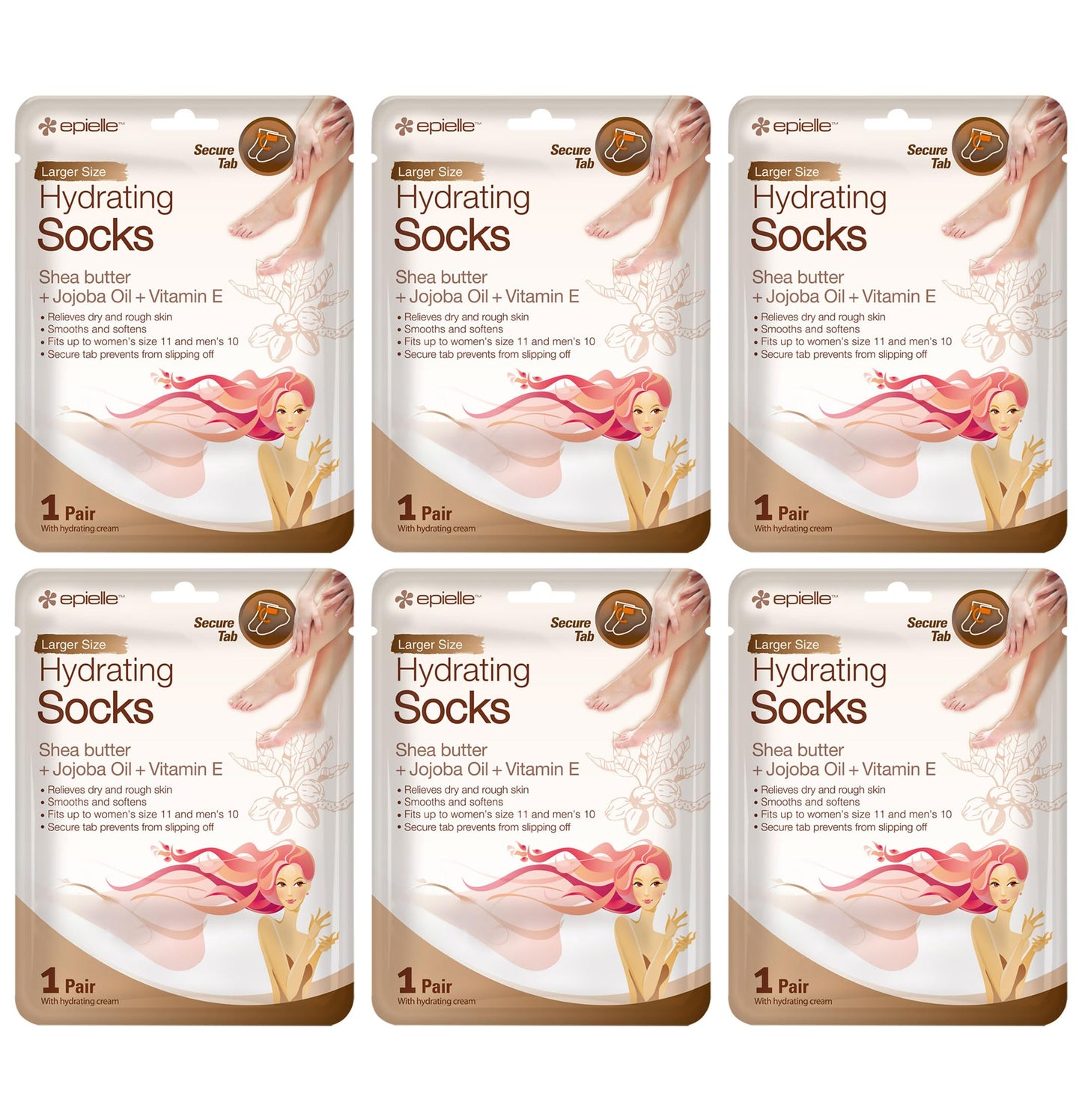 Epielle Hydrating Foot Masks (Socks 6pk) for foot cracked and dry heel to toe and callus Spa Masks - Shea butter + Jojoba Oil + Vitamin E Moisturize, Mothers Day GIfts