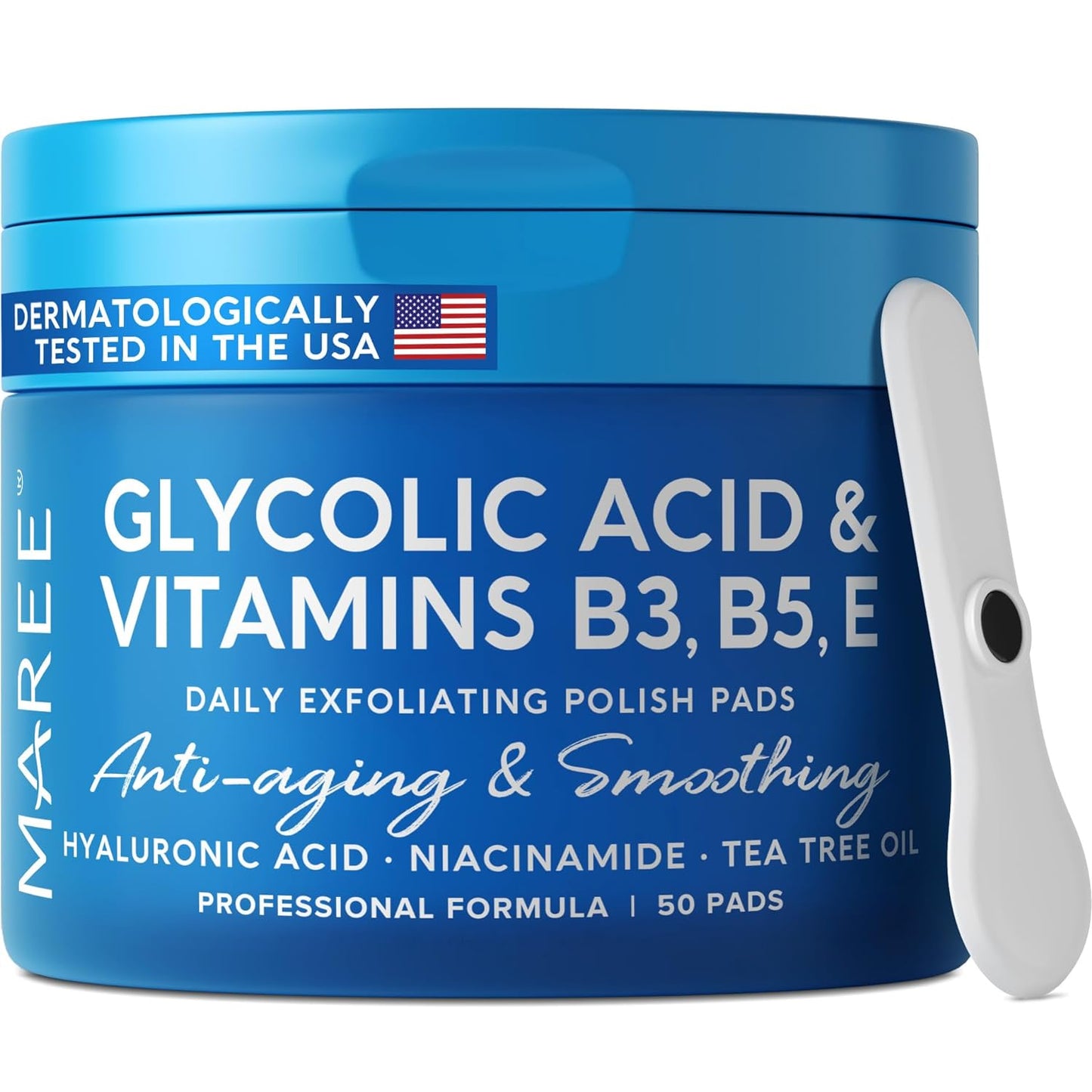 MAREE Facial Polish - Glycolic Acid Peel Pads For Face With Tea Tree Oil - Exfoliating Polish with Salicylic Acid & Vitamins E, B3, B5 - Face Pads with Skin Peeling & Deep Cleaning Effect