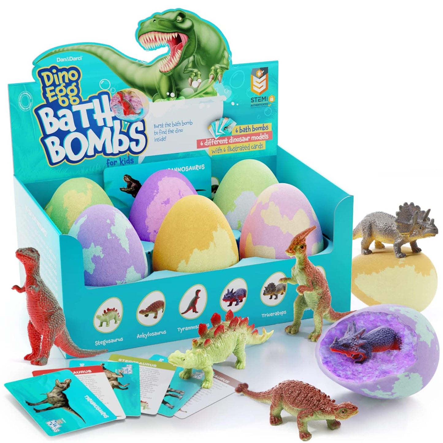 Dan&Darci Dino Egg Bath Bombs for Kids - Easter Kids Bath Bomb with Surprise Inside - Dinosaur Toys Gift for Boys and Girls Ages 3 4 5 6 7 8 Years Old Toy Kid Gifts - Fun Educational Toys Dino Fizzy