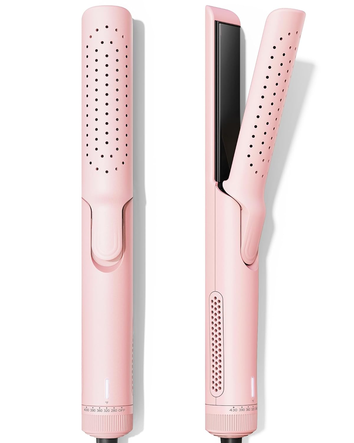 VAVOOV Pro Airflow Styler, Hair Straightener and Curler 2 in 1 with 360¡ Vented Cool Air for Long-Lasting Curls, 1 Inch Ceramic Flat Iron, Dual Voltage, Pink