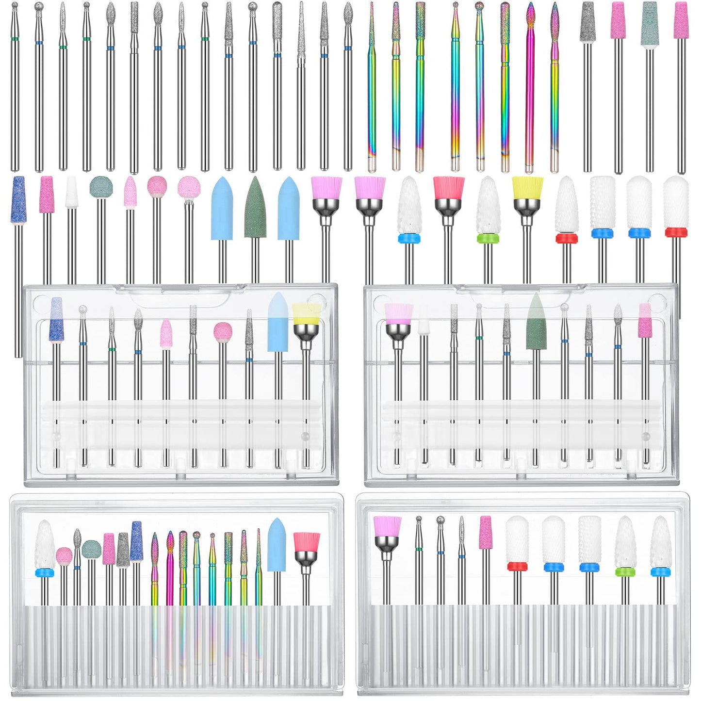 47 Pcs Nail Drill Bits Sets 3/32 Inch Electric Diamond Ceramic Acrylic Gel Nail Bit Kit Nail Supplies Carbide Cuticle Bit for Nail Drill Remover Bits for Home Salon Gel Nails Manicure Pedicure Tools