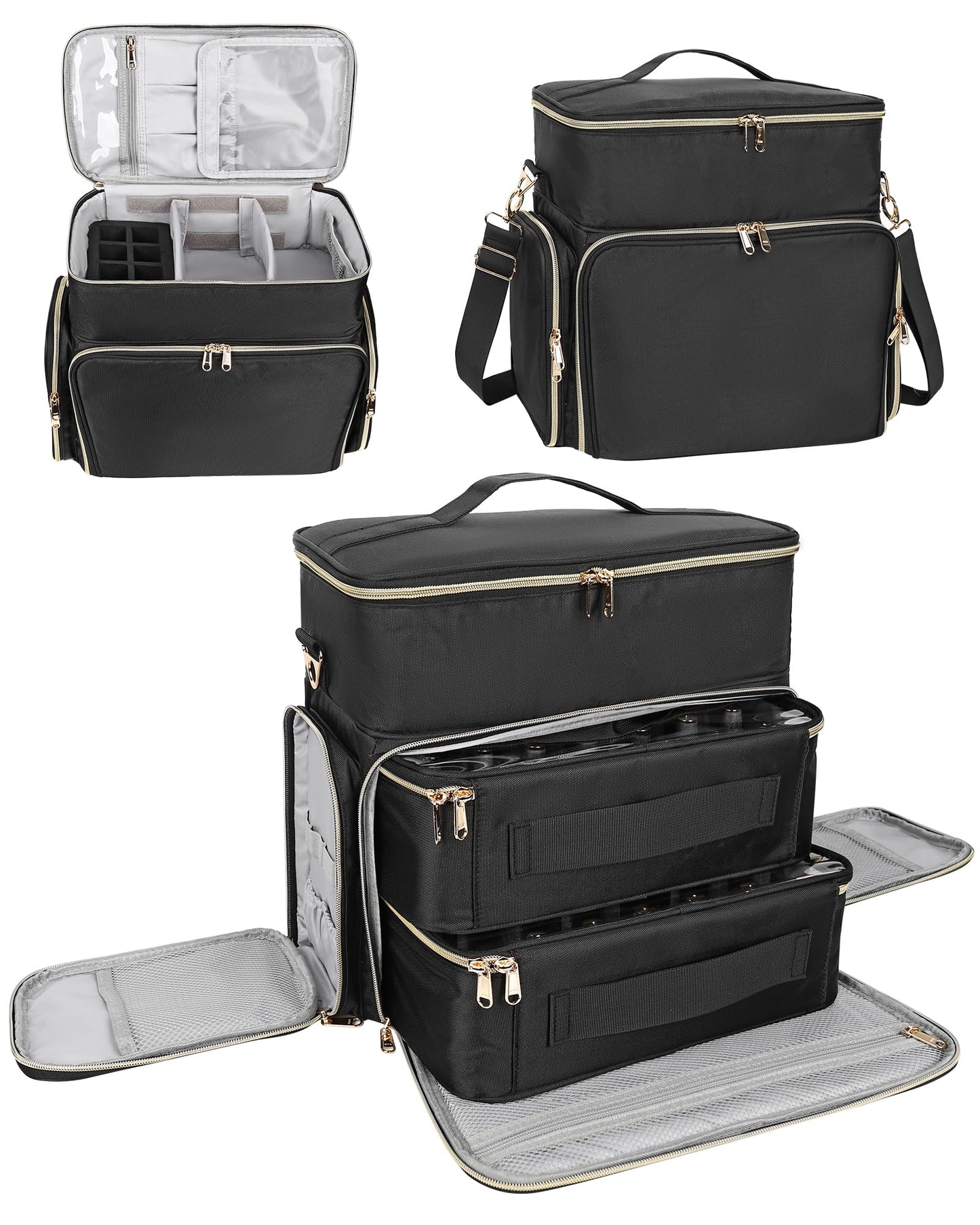 Nail Polish Organizer Case, Extra Large Nail Polish Holder Hold 64 Bottles (15ml/0.5 fl.oz), Large Capacity for Nail Polish, Nail Lamp, Nail Art Accessories, 3 in 1 Storage Bags