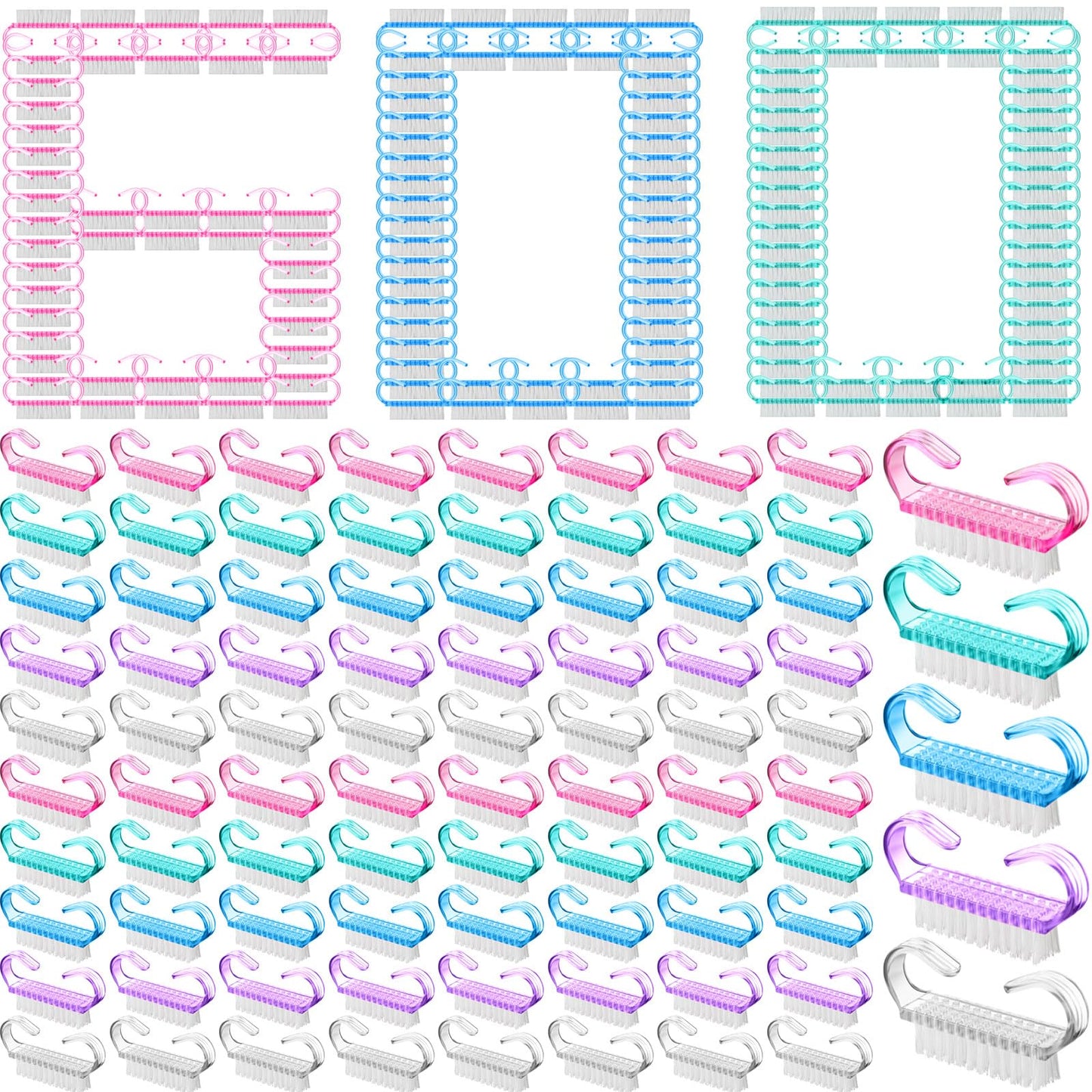 Irenare 600 Pcs Handle Grip Nail Brush Bulk Hand Fingernail Brush Cleaner Scrubbing Kit Nail Scrub Brush Nail Brush Fingernail Brush Pedicure Nail Scrubber for Toes and Nails Men Women Multicolor