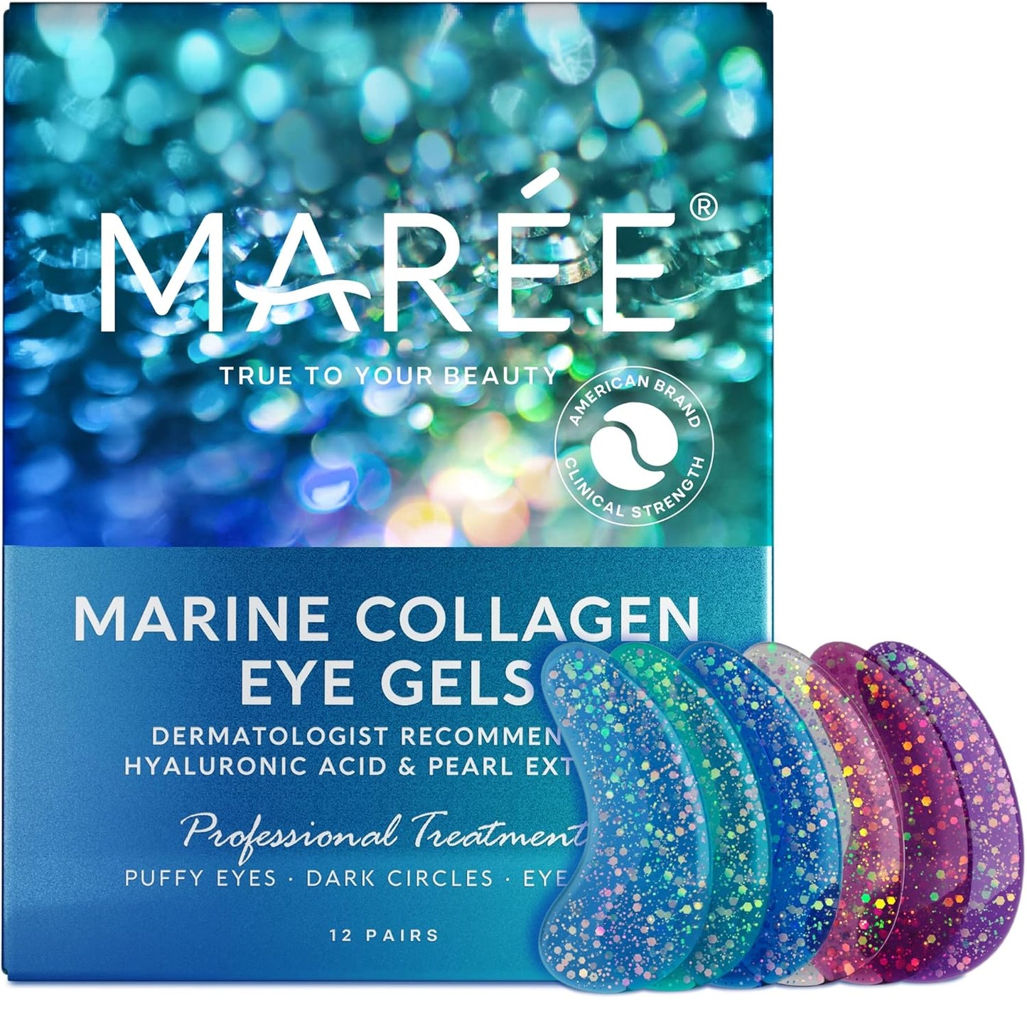 MAREE Eye Gel Pads - Under Eye Wrinkle Patches for Puffy Eyes and Dark Circles with Natural Marine Collagen & Hyaluronic Acid - Anti-Aging Eye Mask for Face to Soothe Puffiness, Eye Bags and Wrinkles
