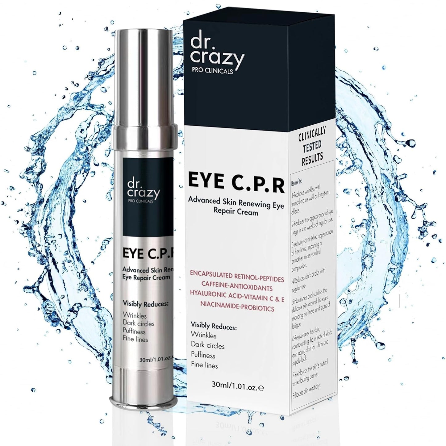 Dr. Crazy Eye C.P.R | Daily Wrinkle & Fine Lines Cream | Under Eye Cream for Dark Circles and Puffiness | Anti Aging Eye Cream with Probiotics, Retinol, Caffeine and More| 30ml