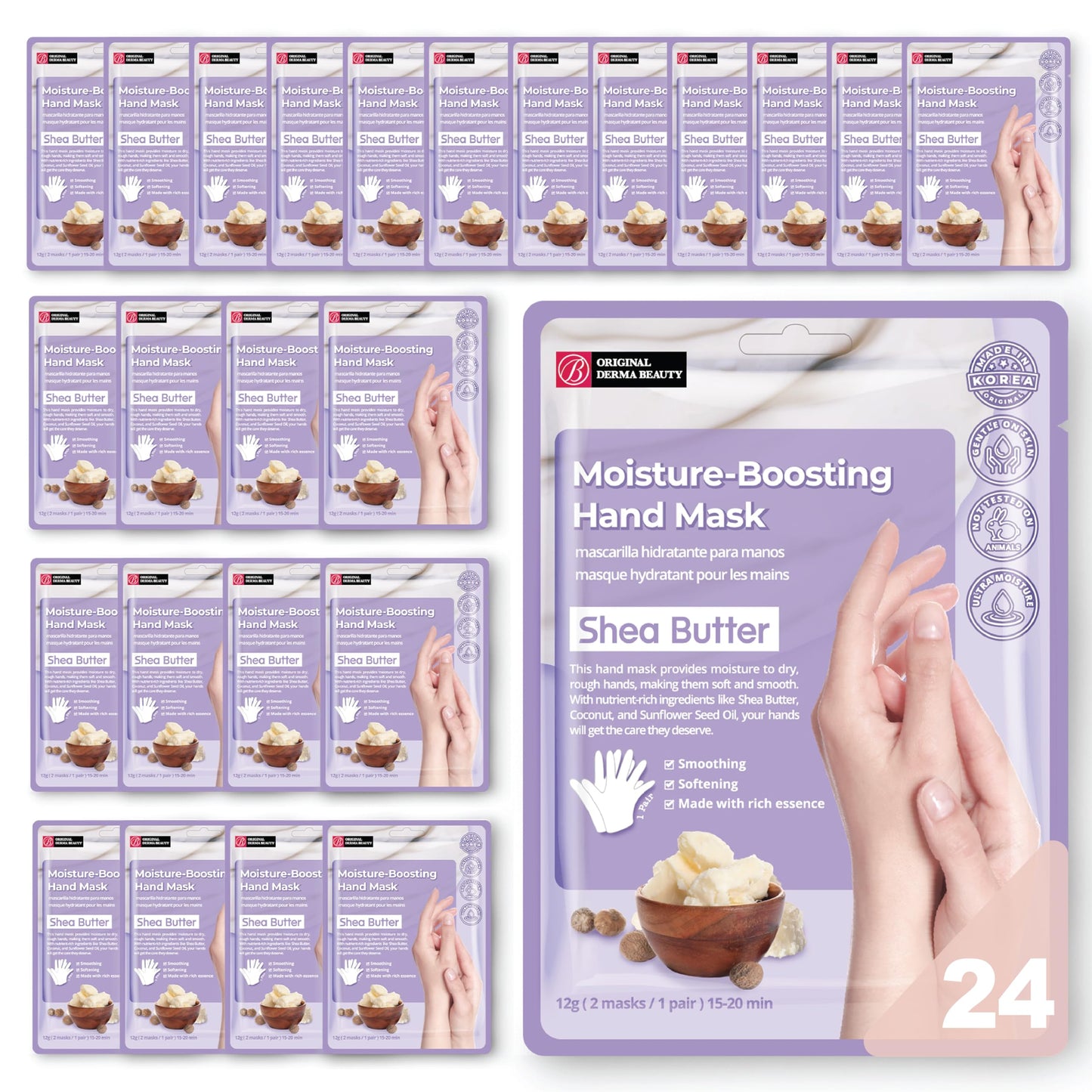 Innerest Original Derma Beauty Hand Mask 24 Pairs Moisture-Boosting Shea Butter Hydrating Hand Mask Set Moisturizing Hand Mask Gloves Hand Repair Gloves Hand Care Hand Rejuvination Soothing Gloves