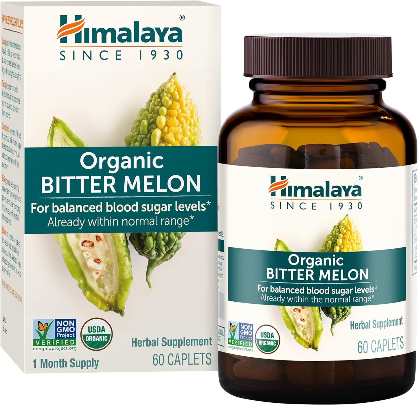 Himalaya Organic Bitter Melon/Karela for Glucose Metabolism, 660 mg, 60 Caplets, 1 Month Supply