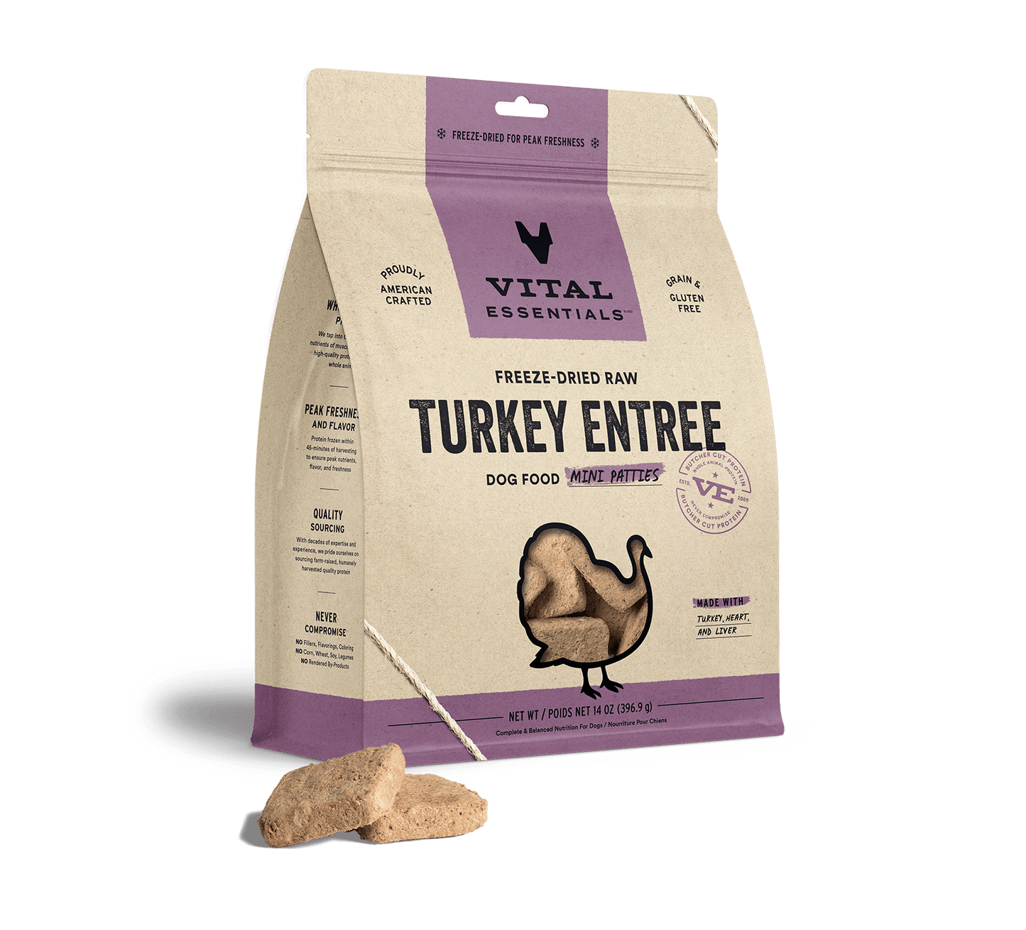 Vital Essentials Turkey Entree Mini Patties Freeze-Dried Raw Dog Food