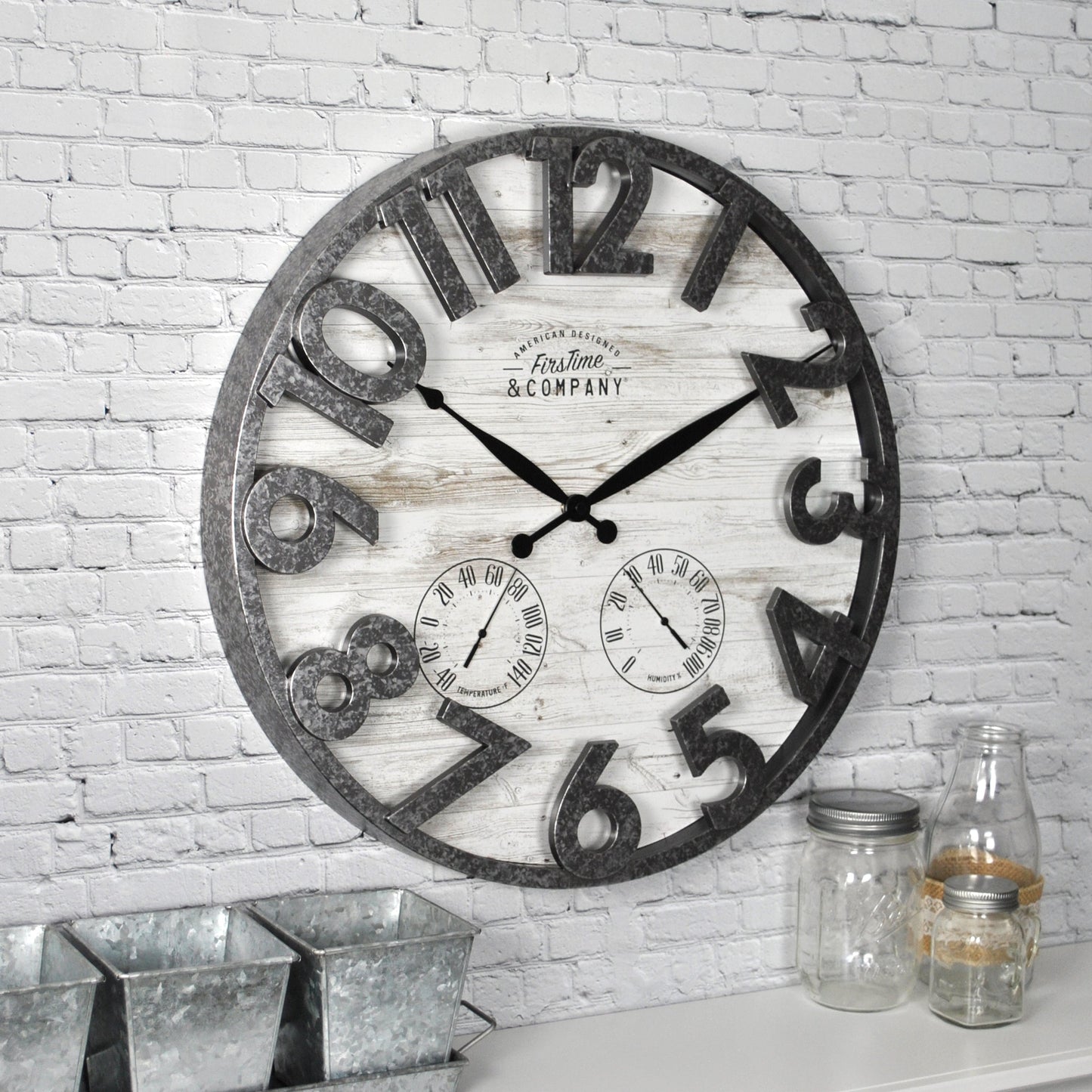 FirsTime & Co. 18 in. Shiplap Wall Clock, Galvanized