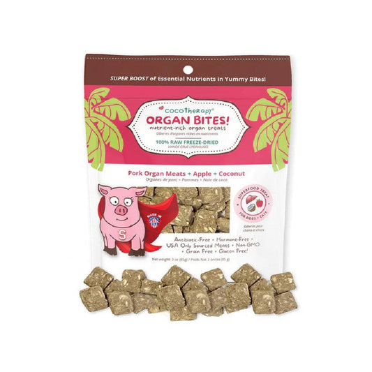 Organ Bites! Raw Organ Meat Treat for Dogs & Cats - Pork Organs and Apples and Coconut