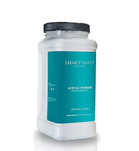 Legacy Nails Professional Crystal Clear Acrylic Powder, Net Wt. 1 lbs. / 16oz. - Mix With Glitter, Pigment and Create Custom Acrylic Nail Extension Colors