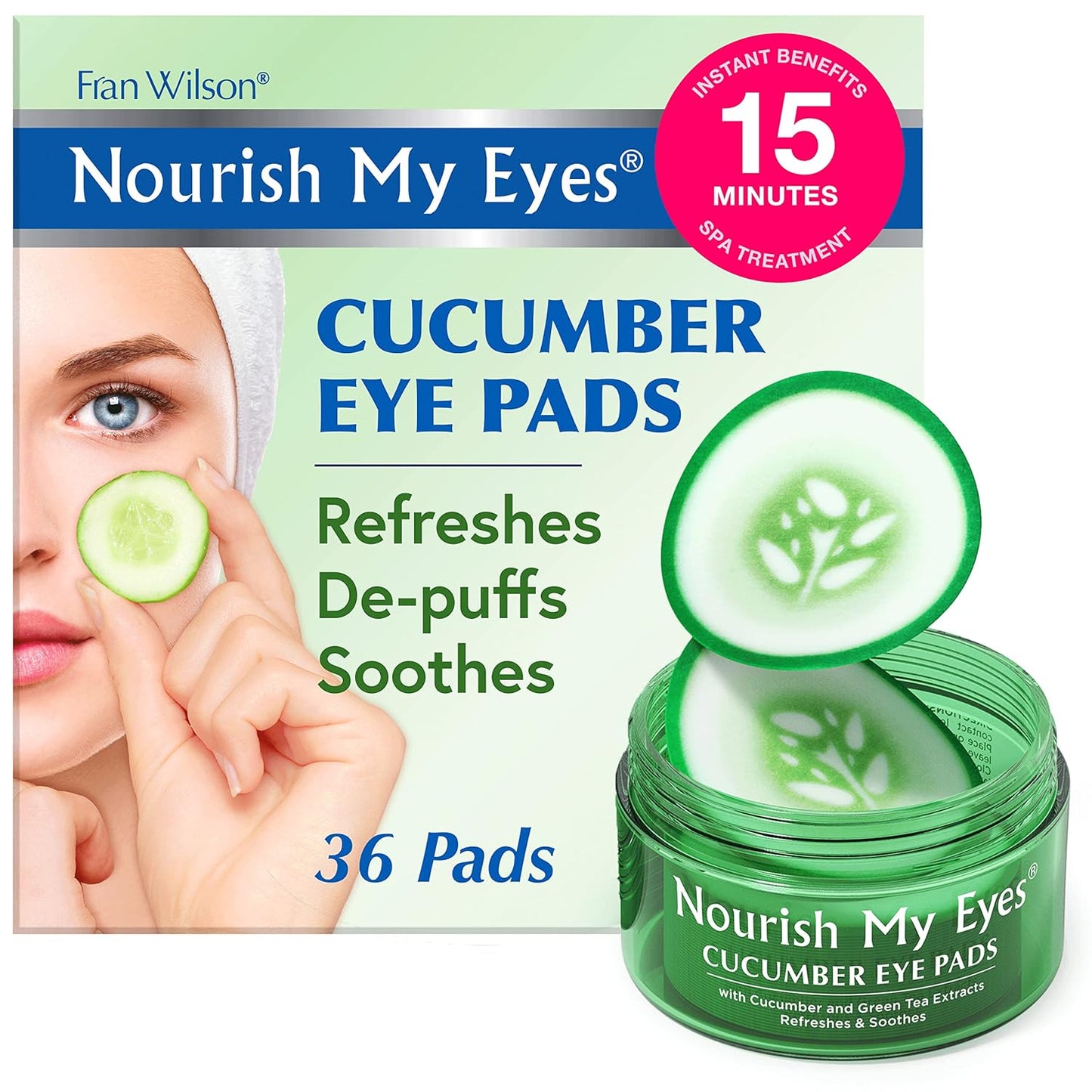 Fran Wilson Nourish My Eyes Eye Pads - Soothe Tired Eyes, Reduce Puffiness & Dark Circles, hydrates the skin around the eyes - 36 Count - Cooling & Refreshing, Instantly (Cucumber)