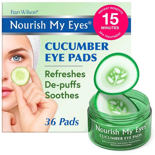Fran Wilson Nourish My Eyes Eye Pads - Soothe Tired Eyes, Reduce Puffiness & Dark Circles, hydrates the skin around the eyes - 36 Count - Cooling & Refreshing, Instantly (Cucumber)