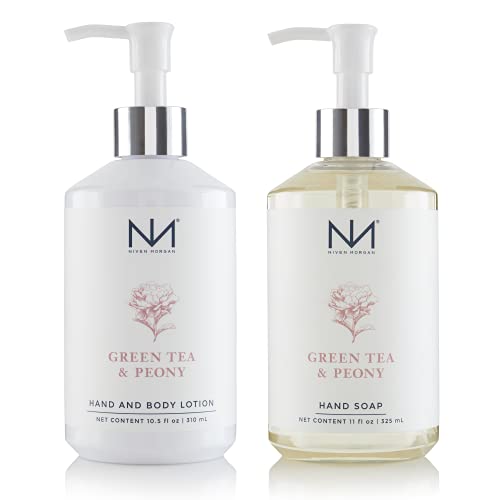 Niven Morgan Green Tea & Peony Hand Soap and Lotion Set