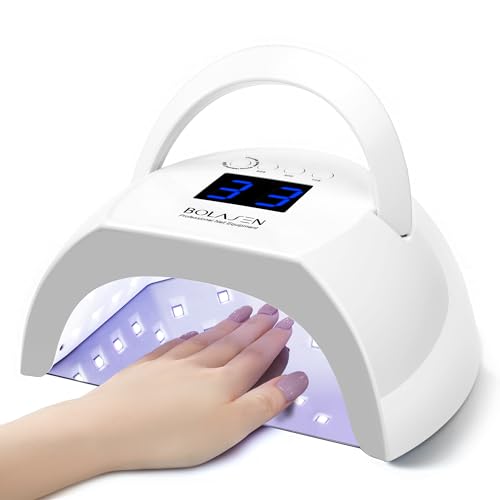 BOLASEN Professional Gel UV Nail Lamp with Metal Base, True 80W Salon Grade LED Nail Dryer for Gel Polish, UV Light for Nails, Portable Fast Curing Lamp with 4 Timers, Auto Sensor, LED Display, White