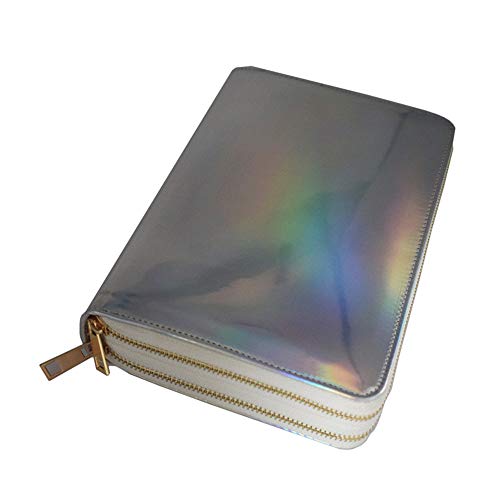 Nail Stamping Plate Holder Case，Laser Silver Rectangular Round Manicure Nail Art Plate Holder,216 Slots Nail Stamps Organizer with Double Zipper