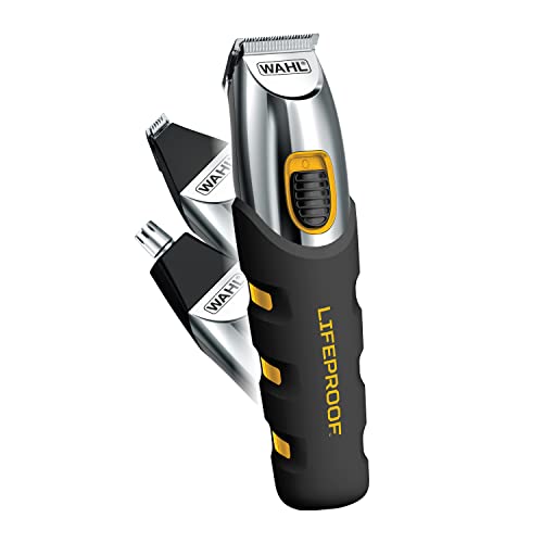 WAHL All in One LifeProof Cordless Rechargeable Lithium-Ion Hair and Beard Trimmer for Men with Detail Attachment & Ear & Nose Hair Attachment Head – Model 3023803